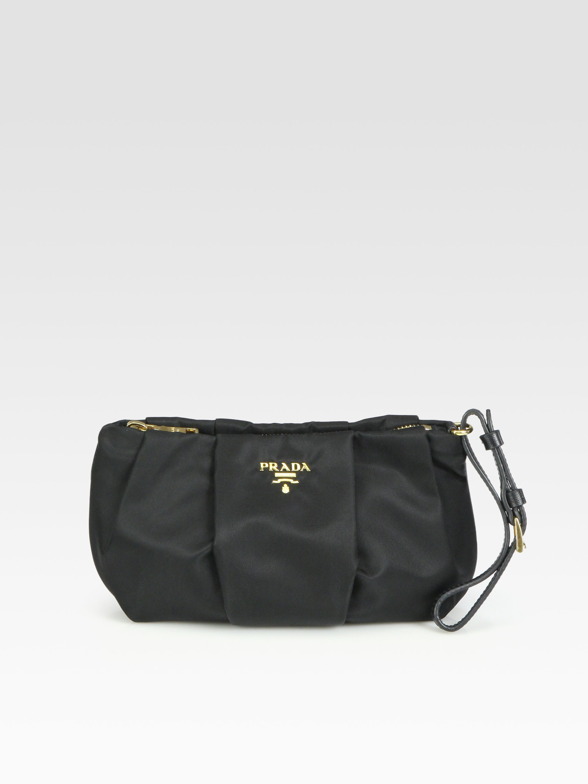 prada black leather bag - Prada Vela Nylon Wristlet in Black | Lyst