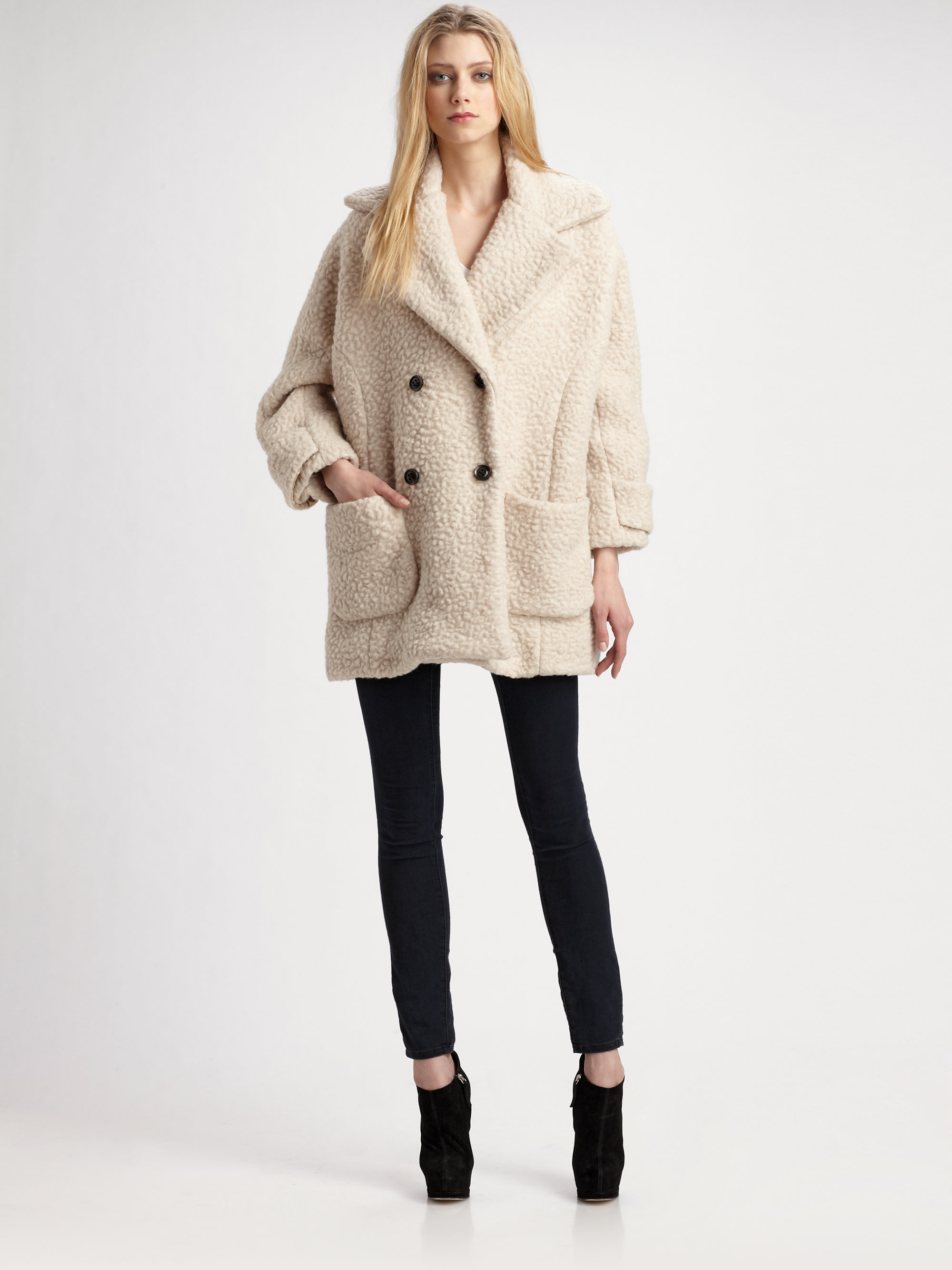 Black Tall Teddy Fur Pea Coat Tradingbasis