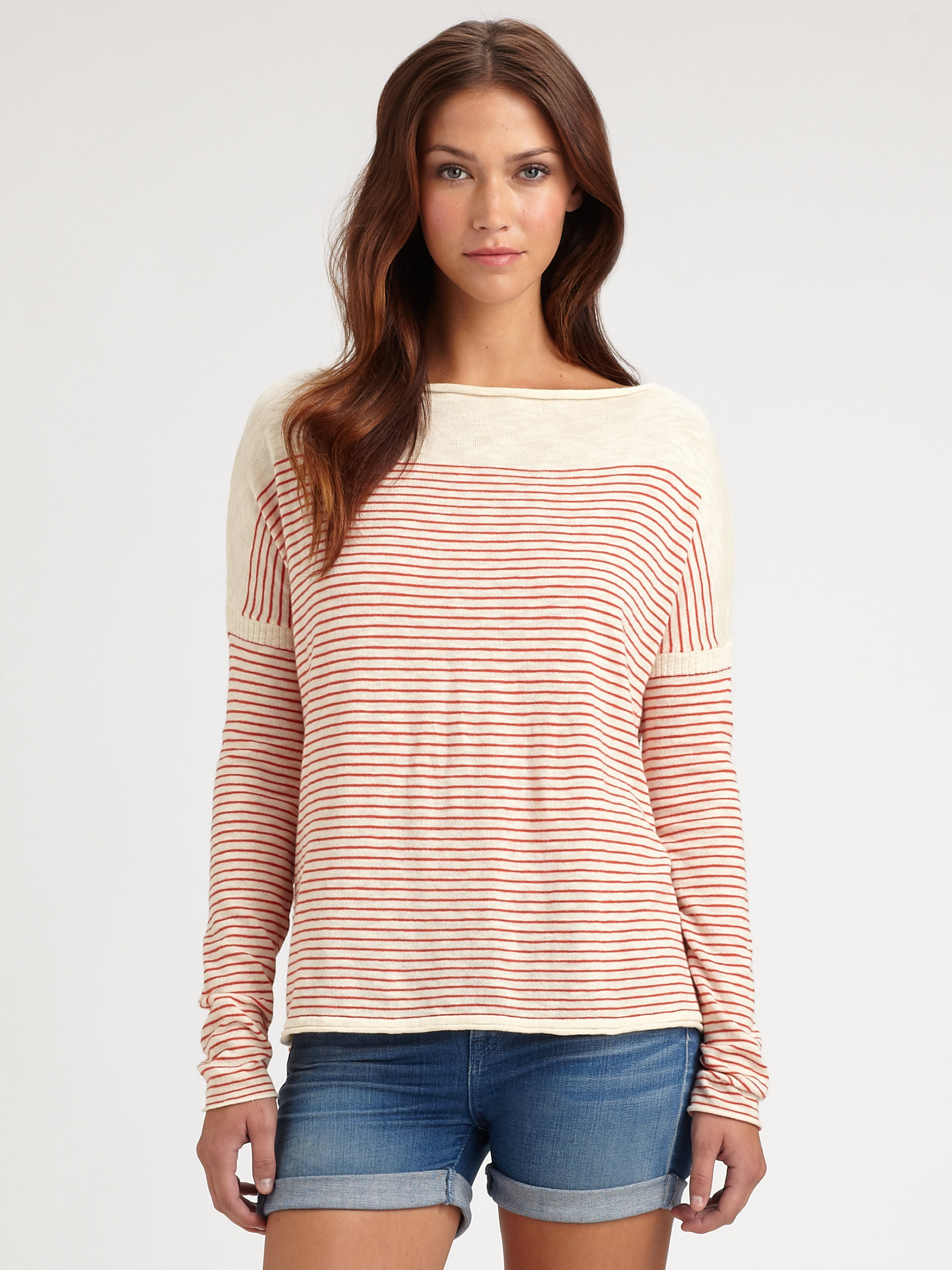 Lyst - Vince Side Stripe Slub Cotton Sweater in White