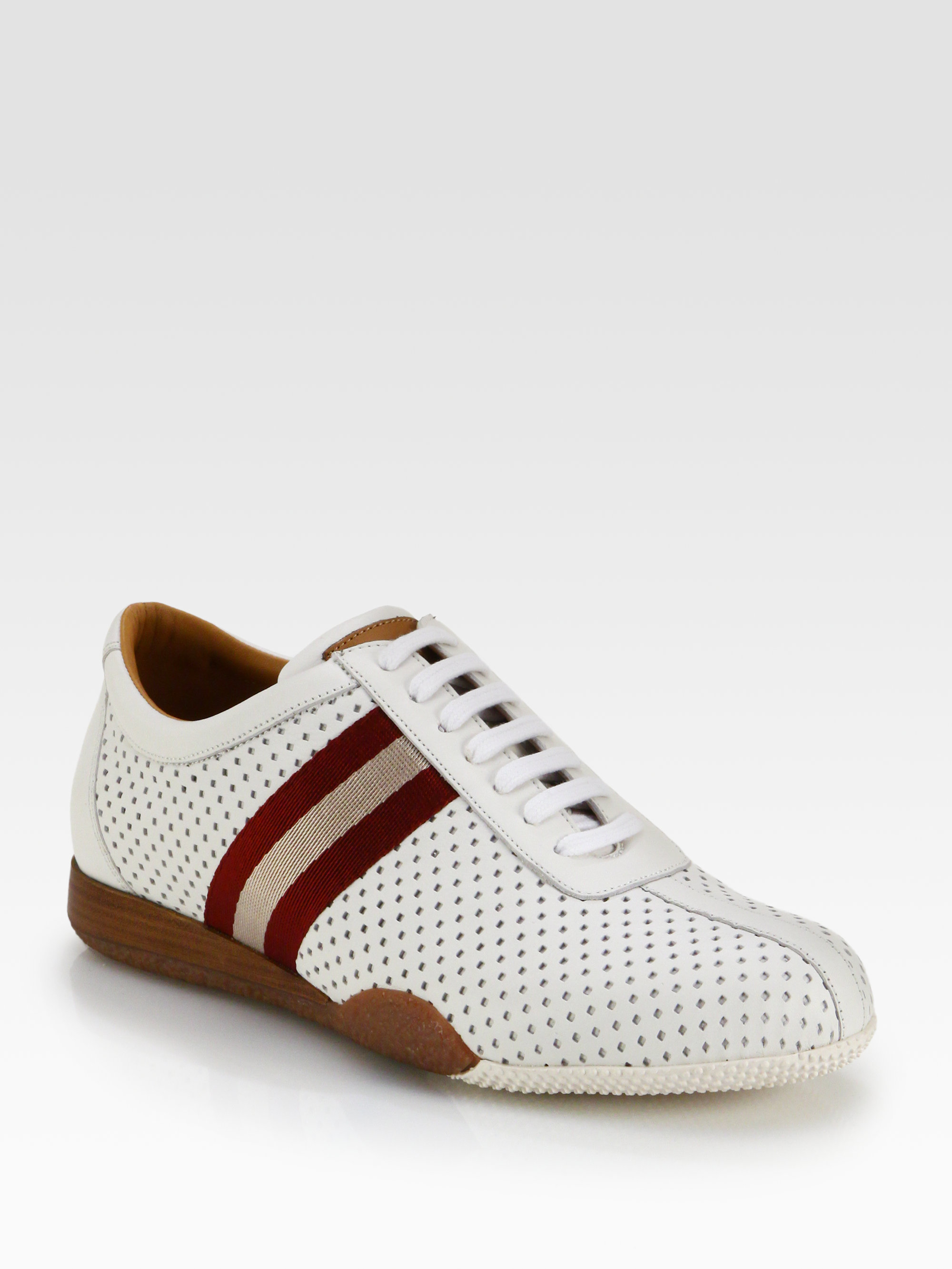 Lyst - Bally Perforated Leather Sneakers in White for Men