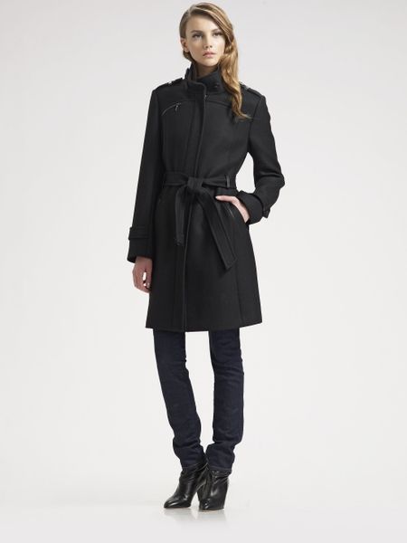 Cole Haan Belted Wool Coat in Black | Lyst