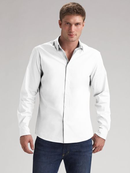 Elie Tahari Solid Stretch Sportshirt in White for Men | Lyst