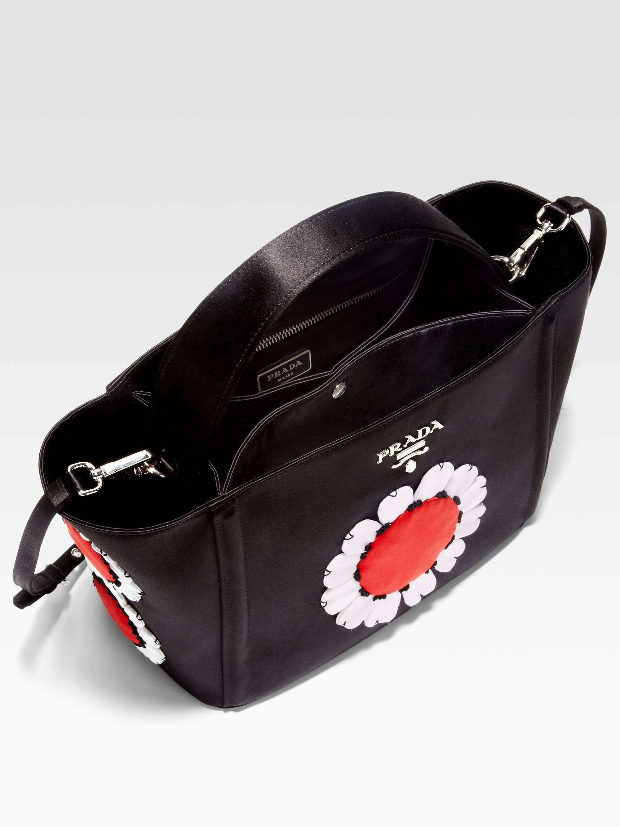 brown leather prada handbag - Prada Raso Flower Satin Basket Bag in Black (black pink) | Lyst