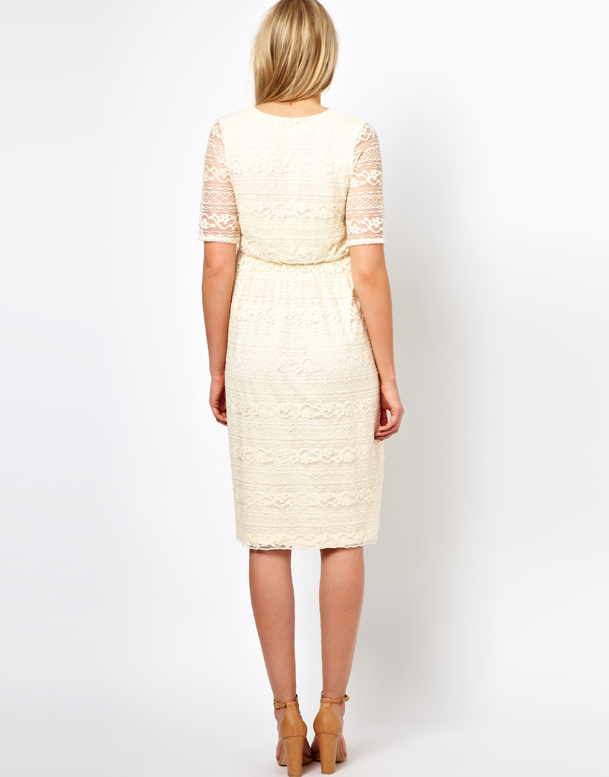 Lyst Asos Maternity Midi Dress in Lace in White