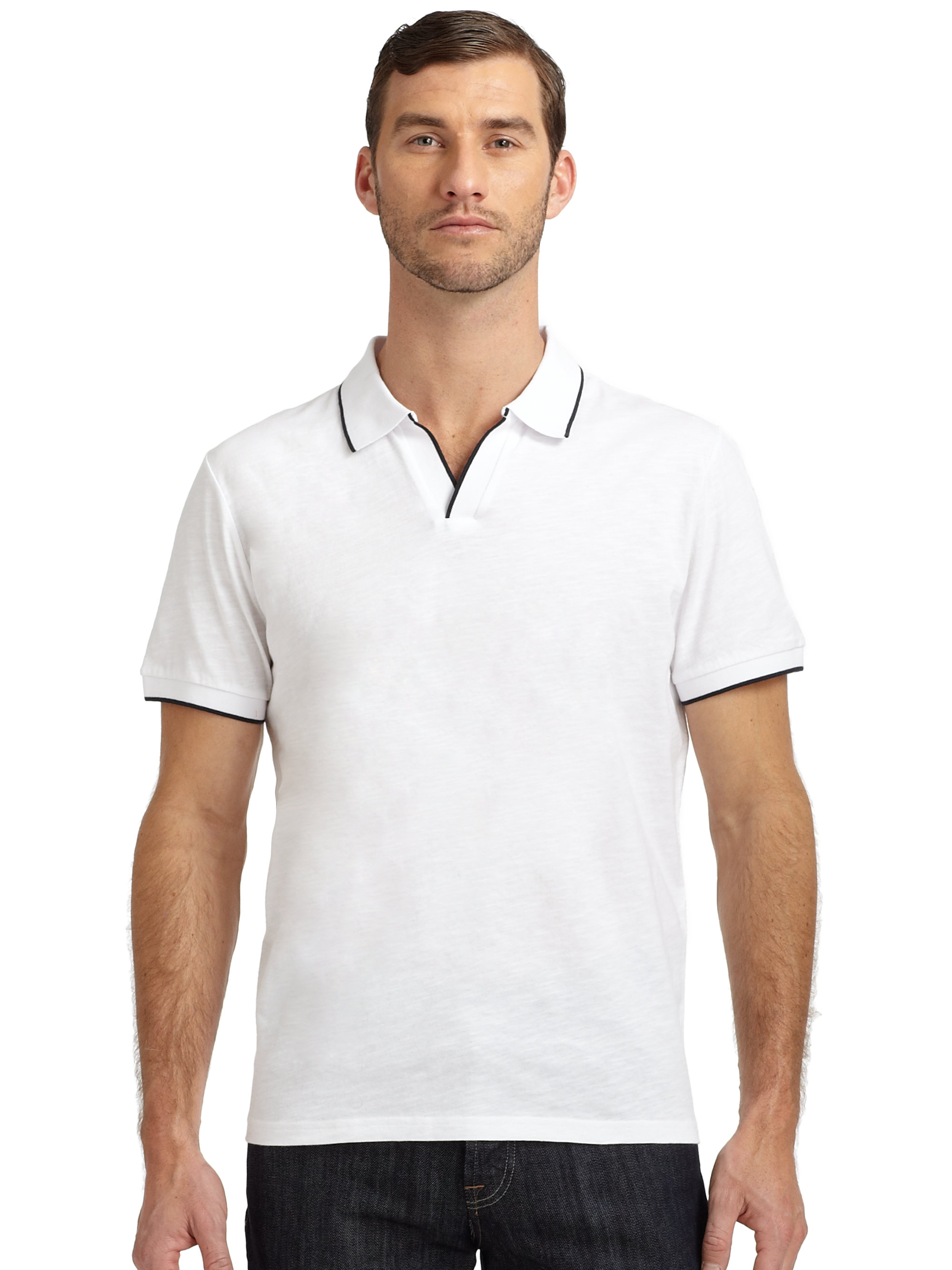 Blue Saks Fifth Avenue Cotton Johnny Collar Top in White for Men | Lyst