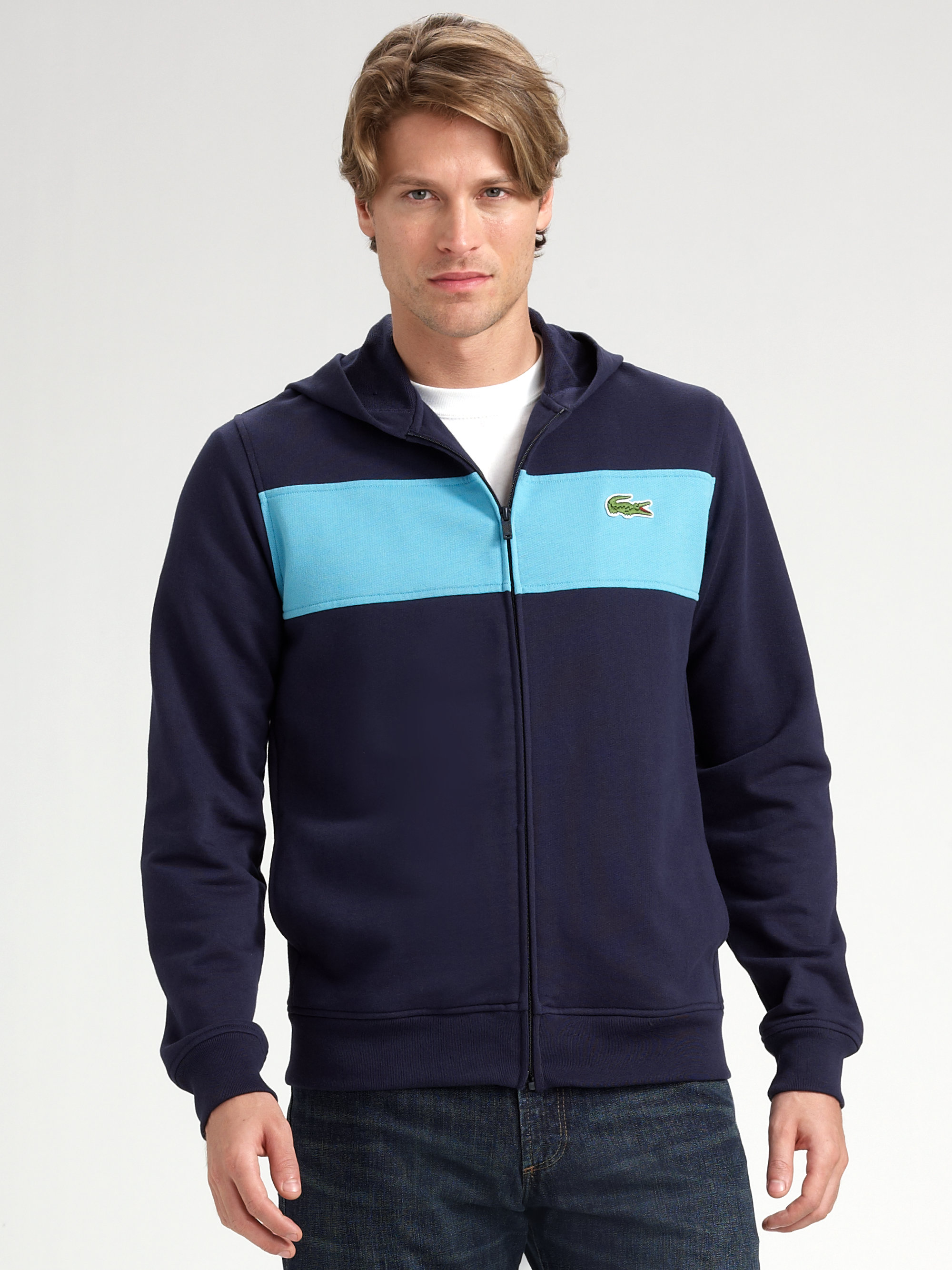 Lyst - Lacoste Colorblock Zip Sweatshirt in Blue for Men