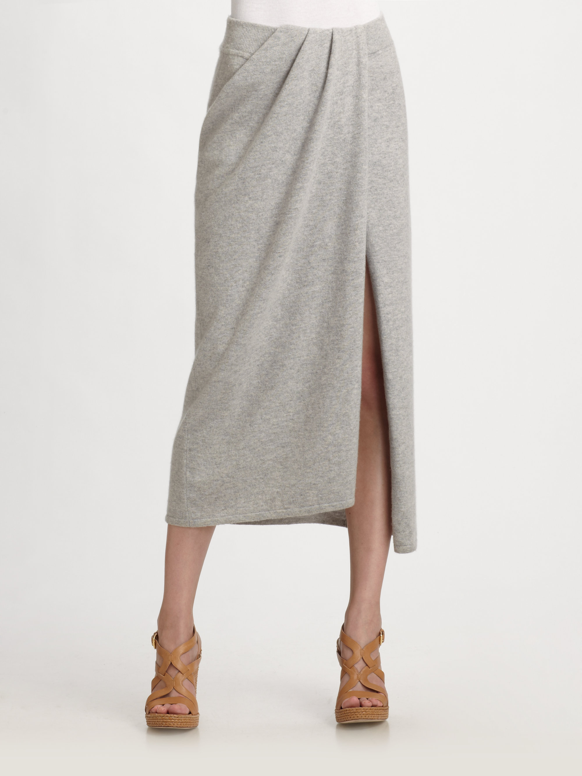 Michael Kors Cashmere Midcalf Sarong Skirt In Gray Lyst 