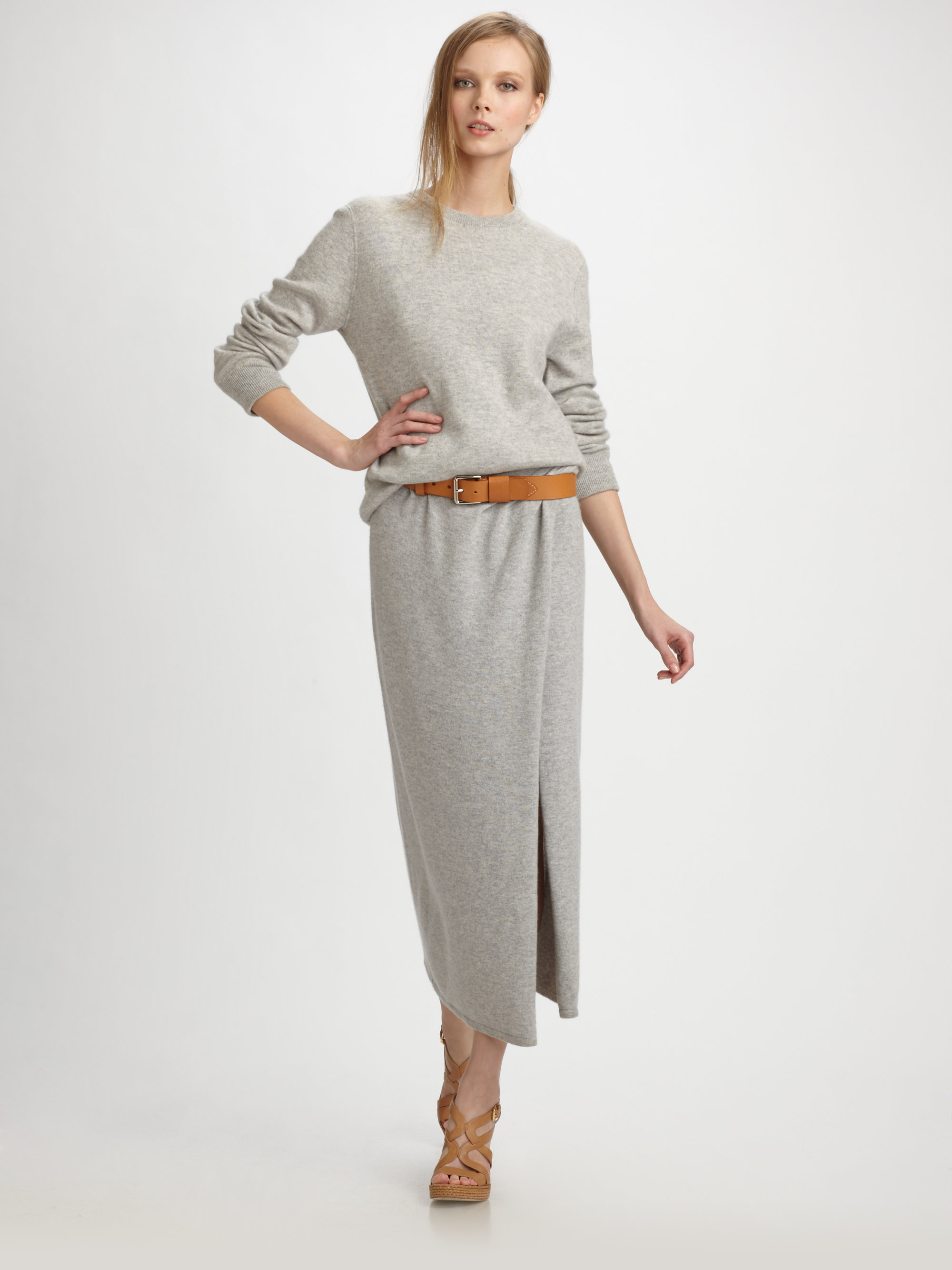 Lyst - Michael Kors Cashmere Midcalf Sarong Skirt in Gray