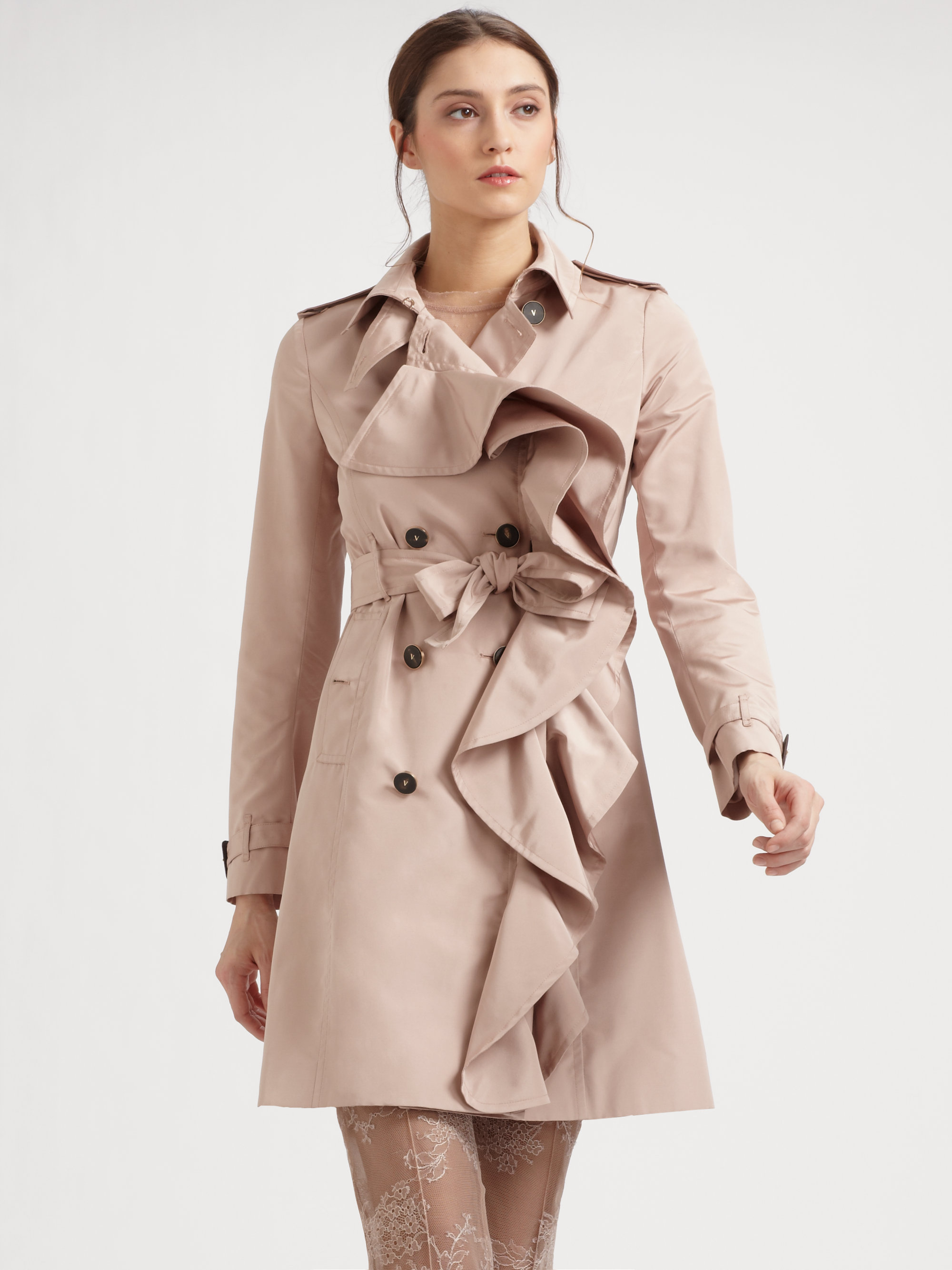 Valentino Ruffled Trenchcoat In Pink Lyst Burberry Kensington Short Trench Coat