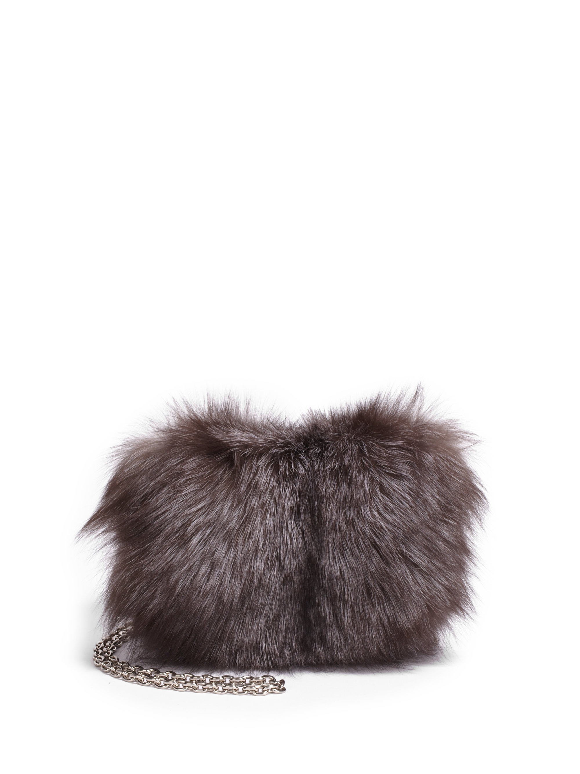 Lyst Z Spoke By Zac Posen Tina Silver Fox Fur Crossbody Bag In Brown Gallery
