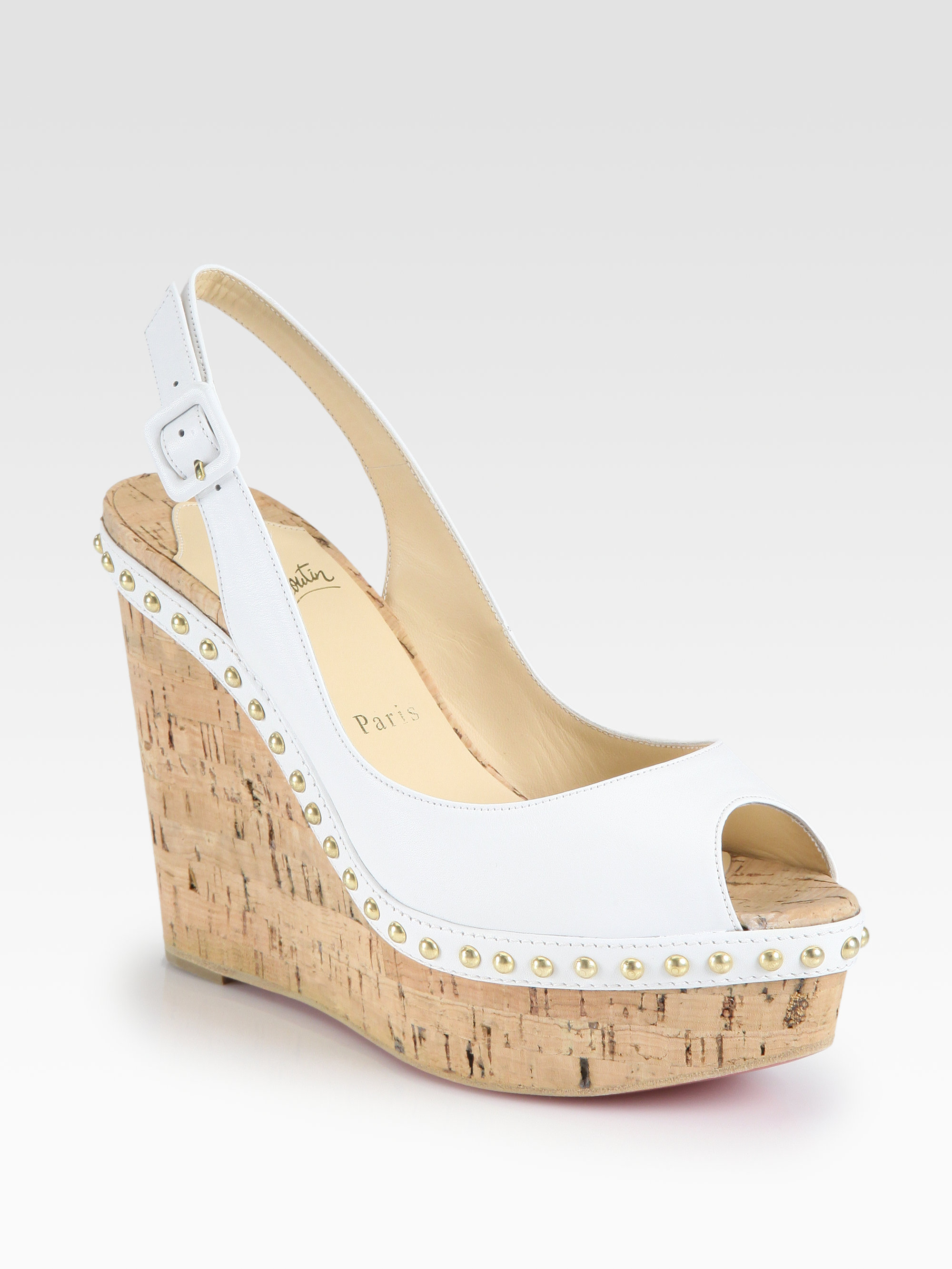Christian louboutin Monico Studded Leather Cork Wedge Pumps in ...