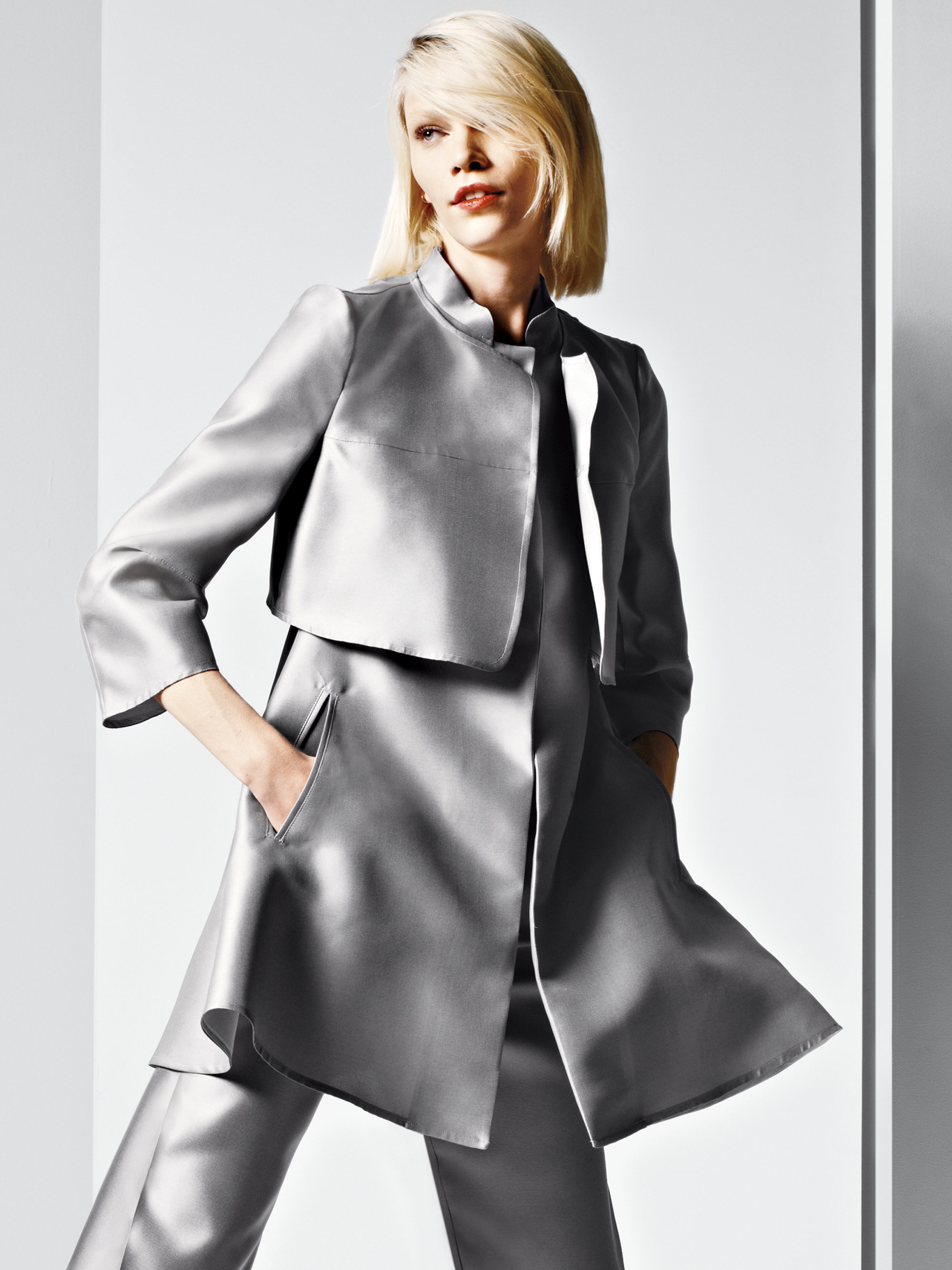 Giorgio Armani Silk Organza Trench coat in Silver (metal) | Lyst