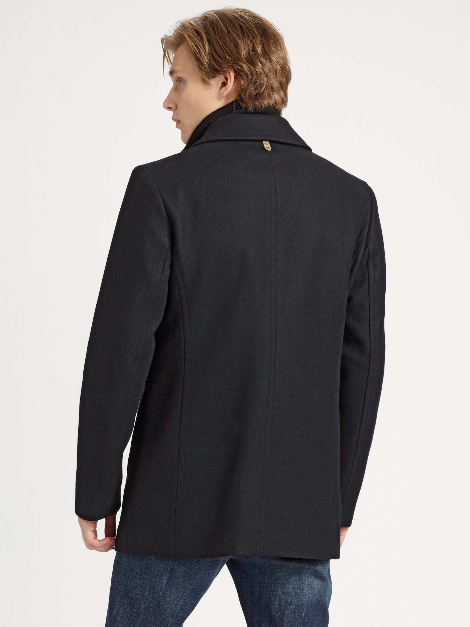 Mackage Leathertrim Wool Coat in Black for Men | Lyst