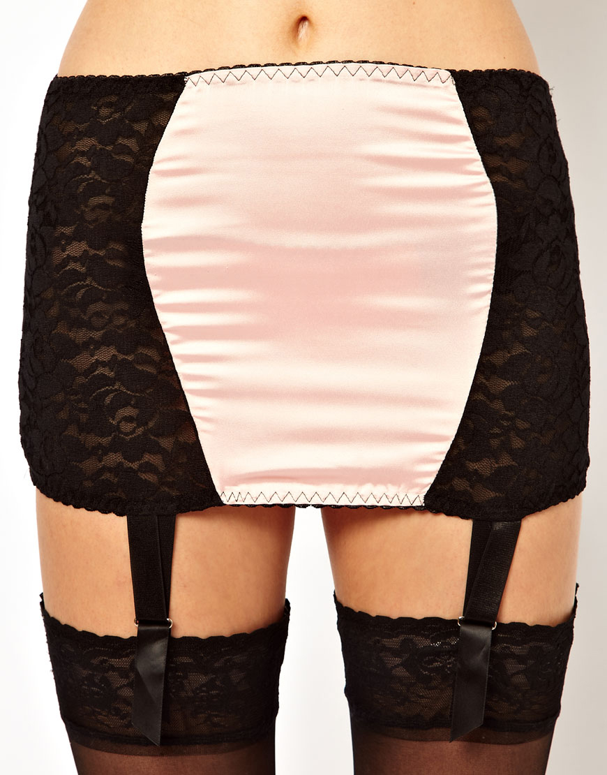 ASOS Boudoir Satin and Lace Girdle in Black - Lyst