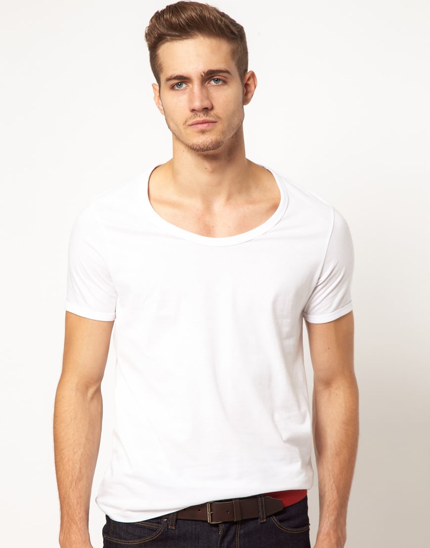 Lyst - Asos T-shirt With Bound Scoop Neck in White for Men