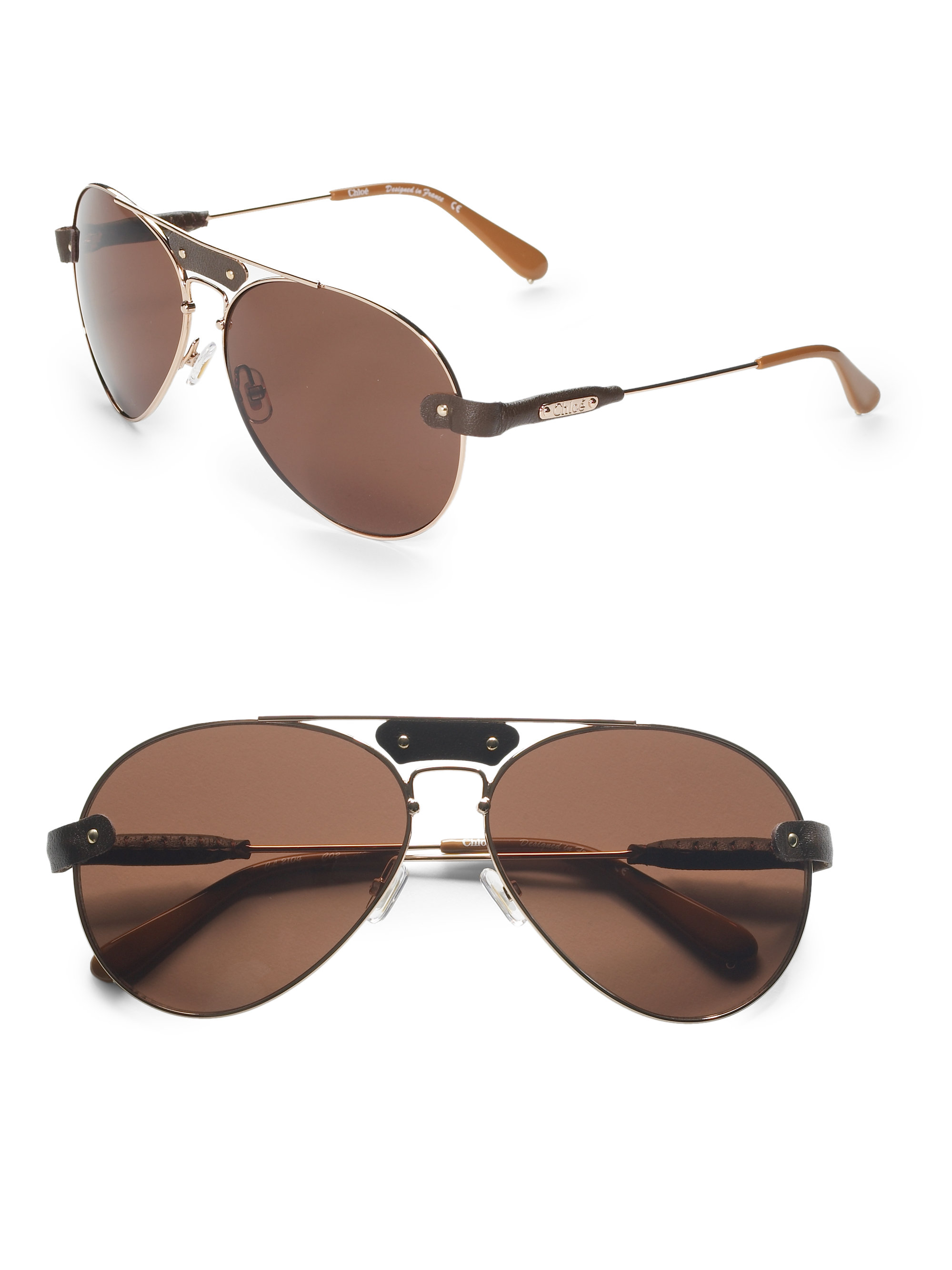 Chloé Metal Aviator Sunglasses in Brown | Lyst