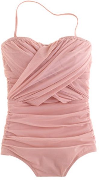 J.crew Tulle Bandeau Tank Swimsuit in Pink (burnished shell) | Lyst