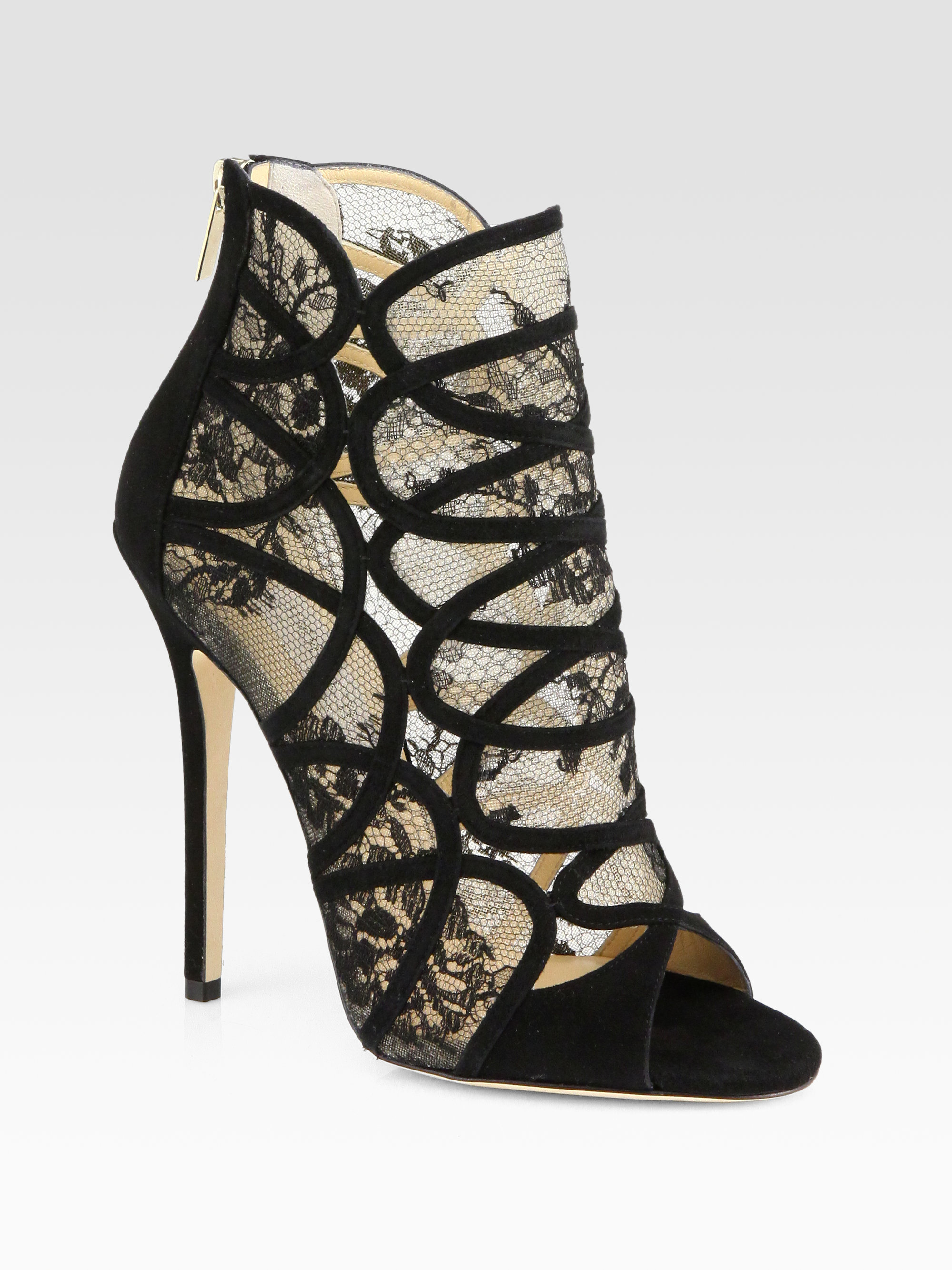 Lyst Jimmy Choo Flaunt Lace Suede Ankle Boots In Black 5613