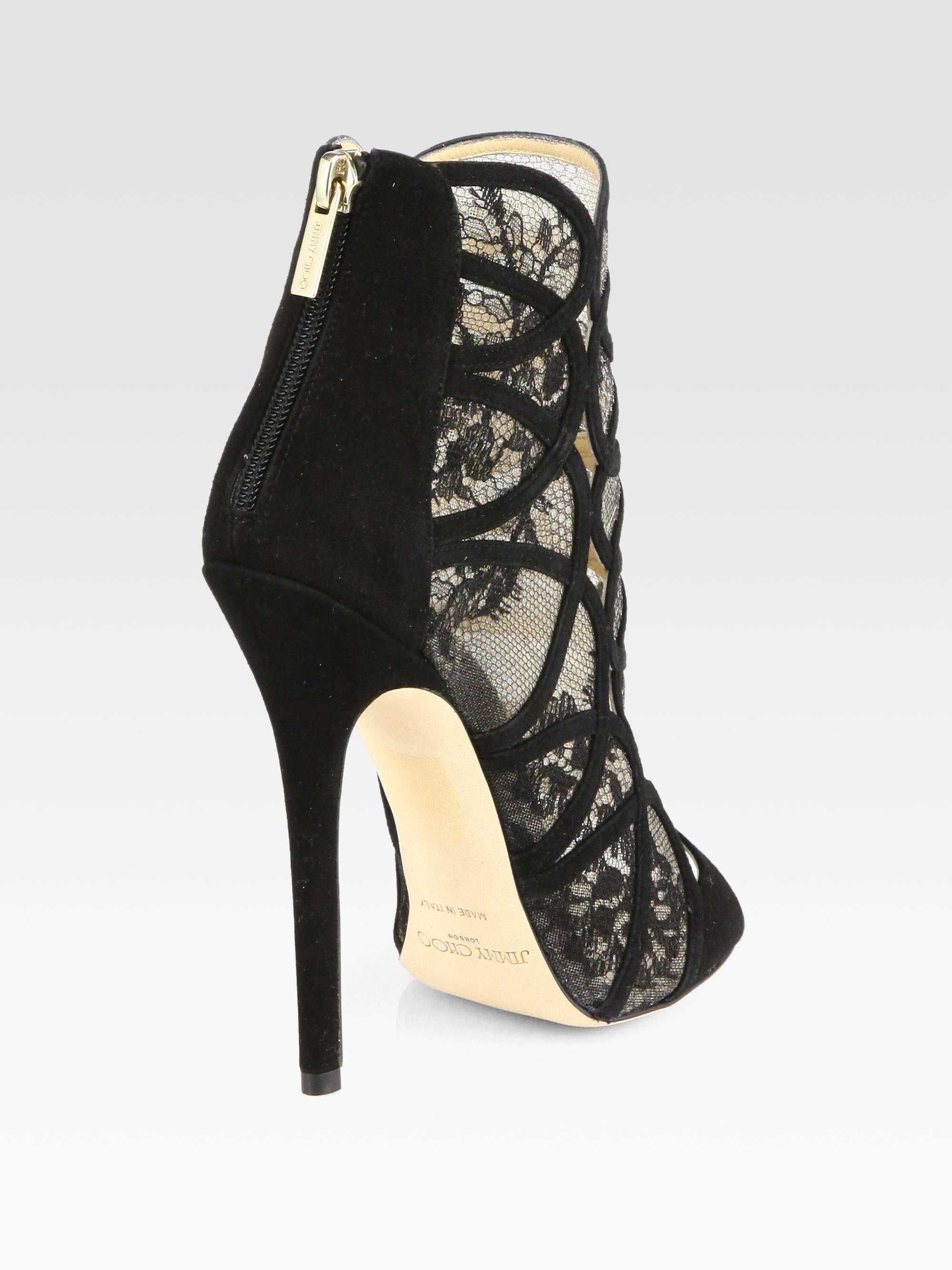 Lyst - Jimmy Choo Flaunt Lace Suede Ankle Boots in Black