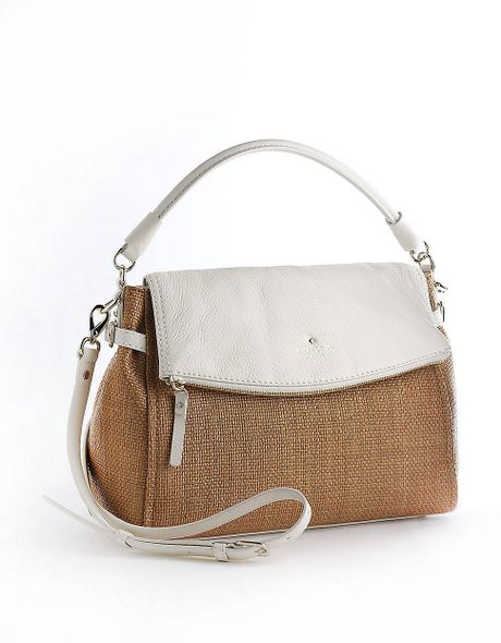 Kate Spade Little Minka Straw and Leather Satchel in White (natural ...