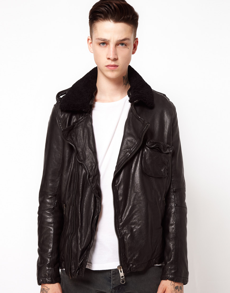 Muubaa Leather Jacket Shearling Collar In Black For Men Lyst Gallery