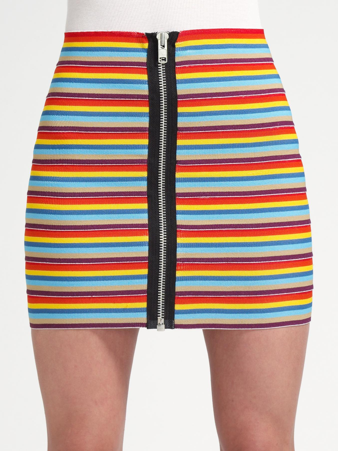 Pleasure Doing Business Rainbowstripe Elastic Mini Skirt in Multicolor ...