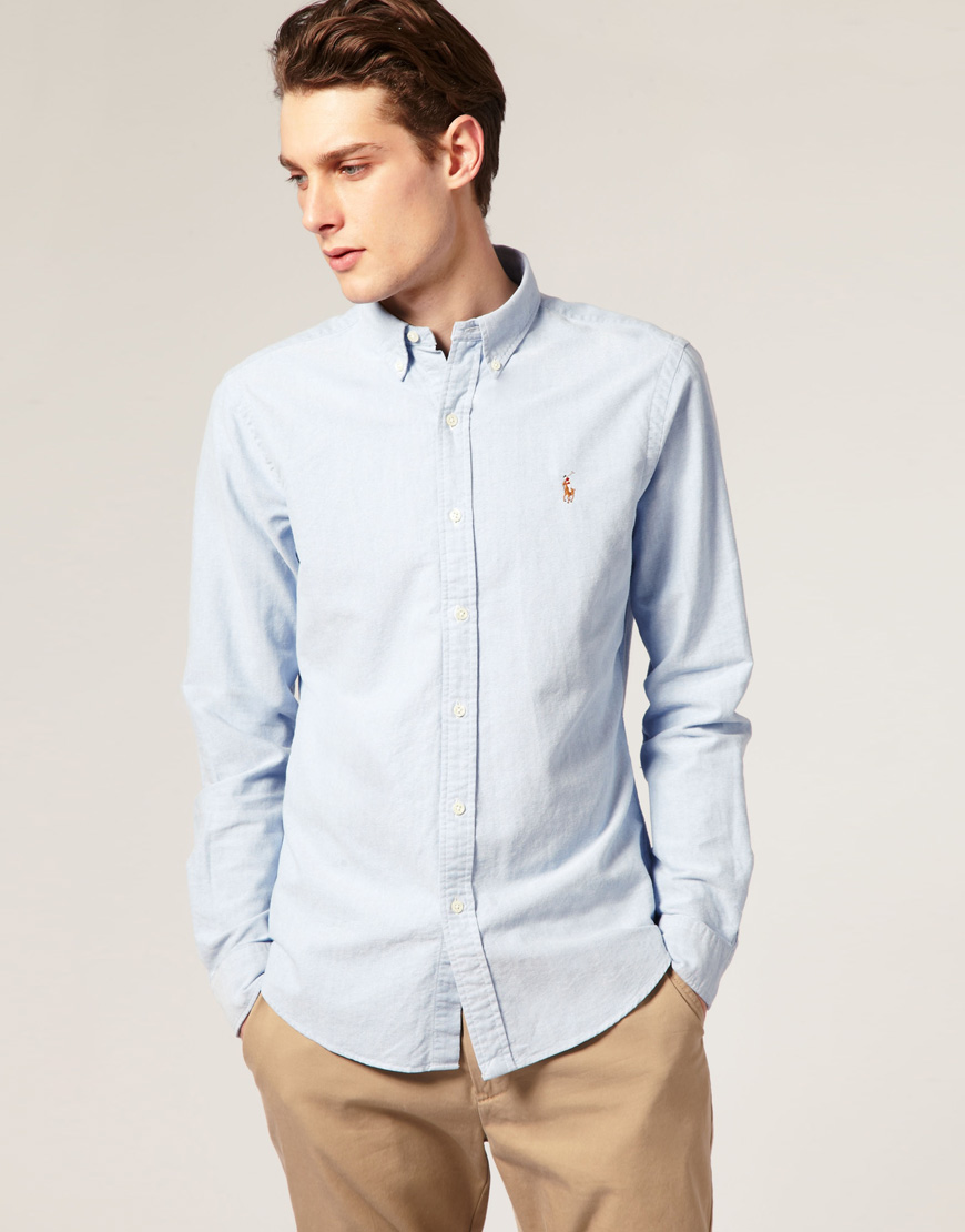 Polo ralph lauren Oxford Shirt In Slim Fit Blue in Blue for Men | Lyst