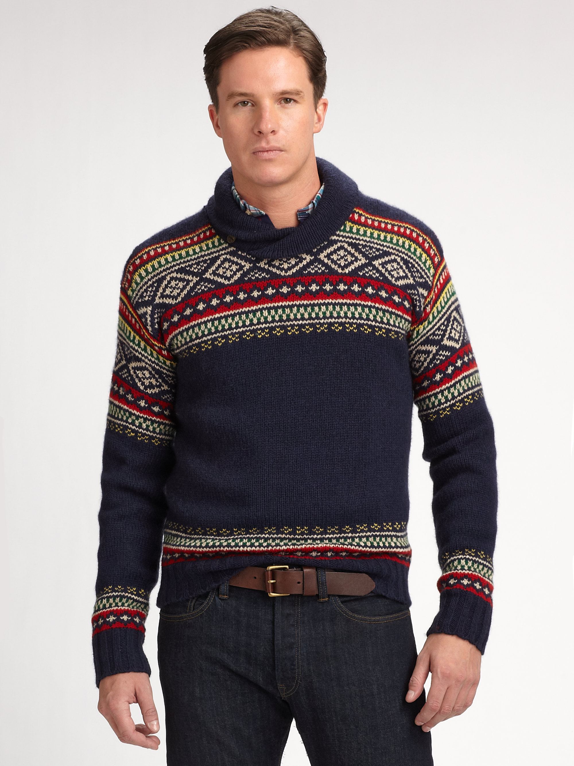 Lyst - Polo Ralph Lauren Woolcashmere Shawl Collar Sweater in Blue for Men