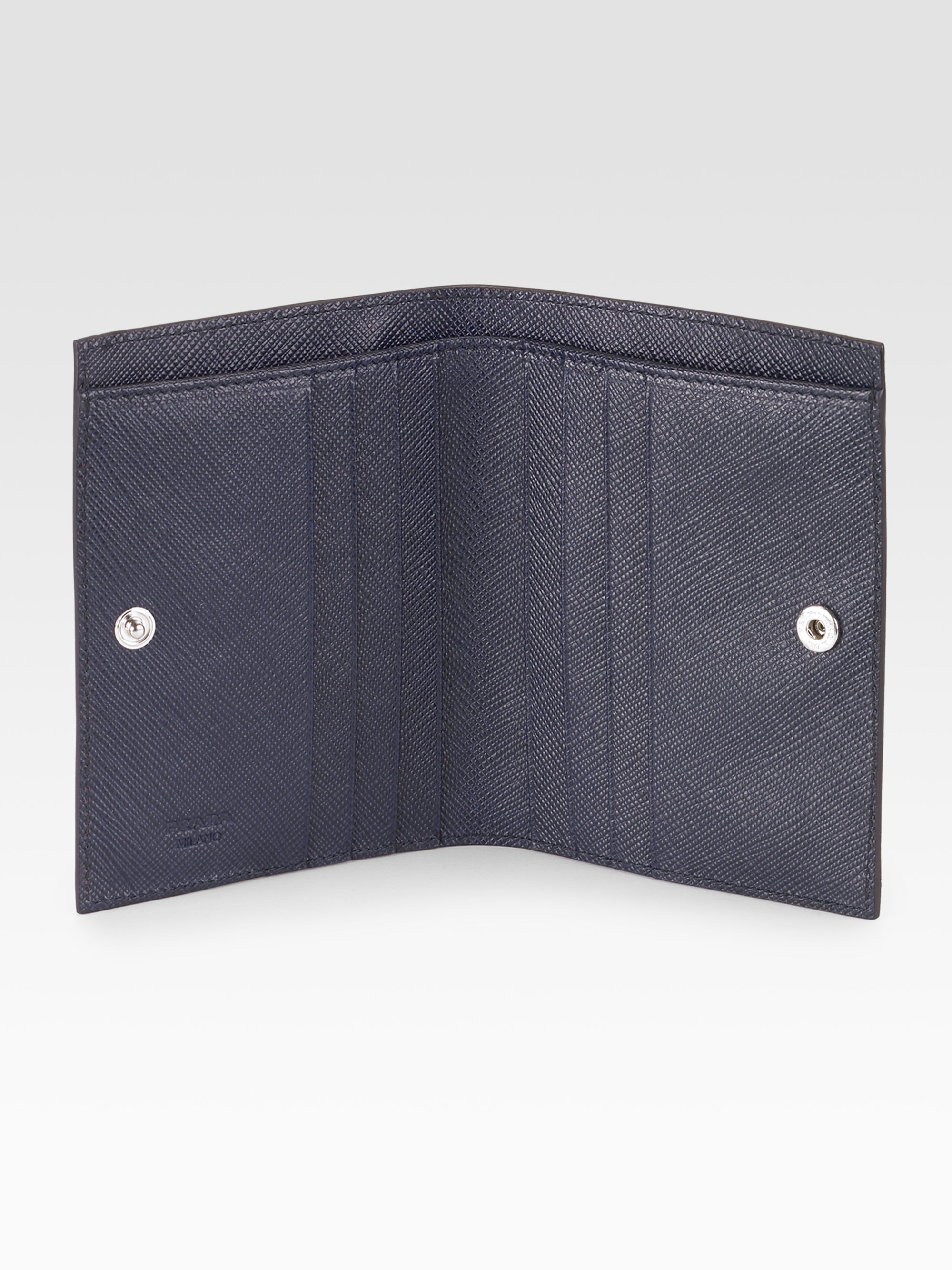 prada navy leather wallet  