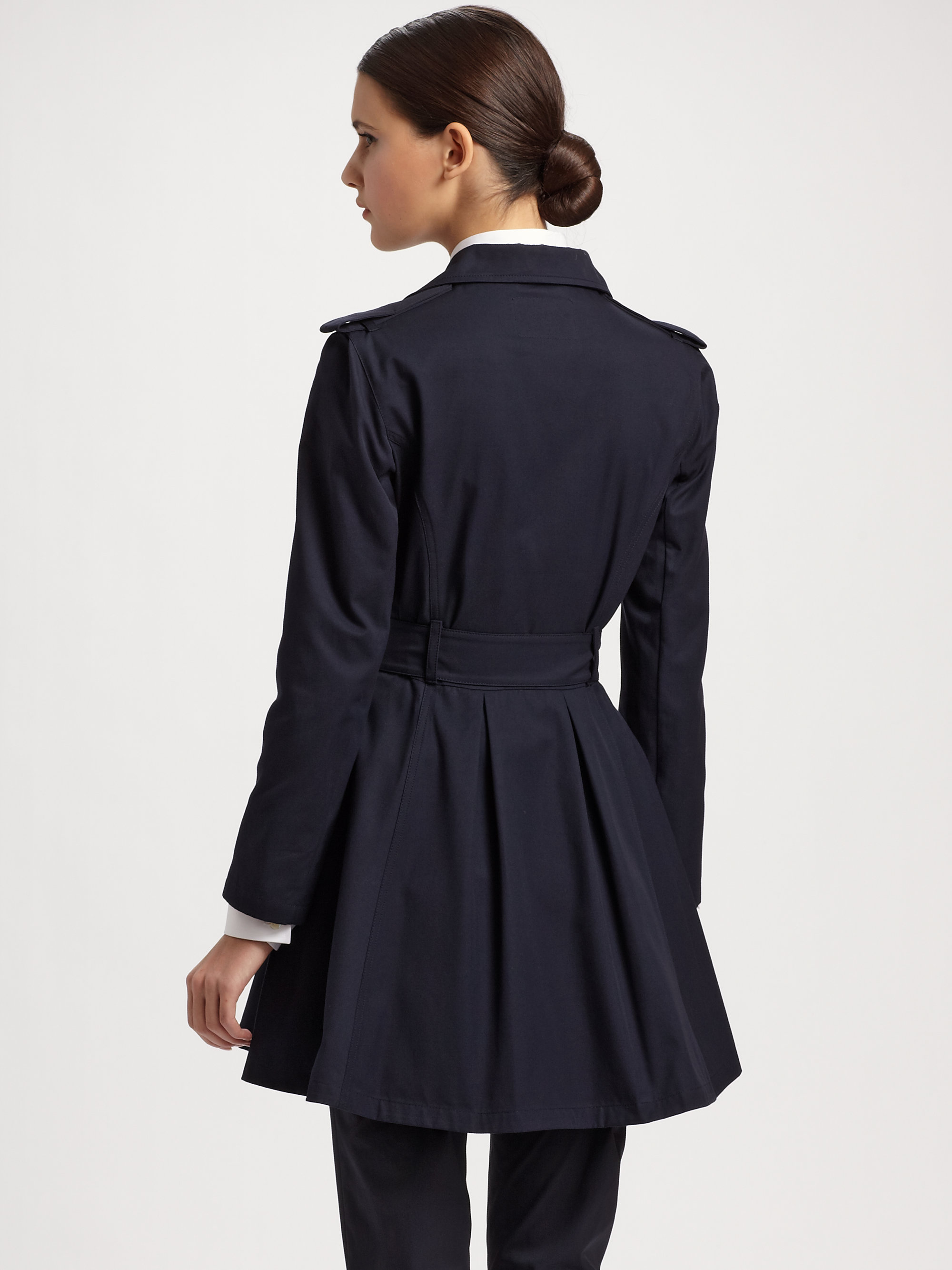 Lyst - Prada Flared Belted Trench coat in Blue