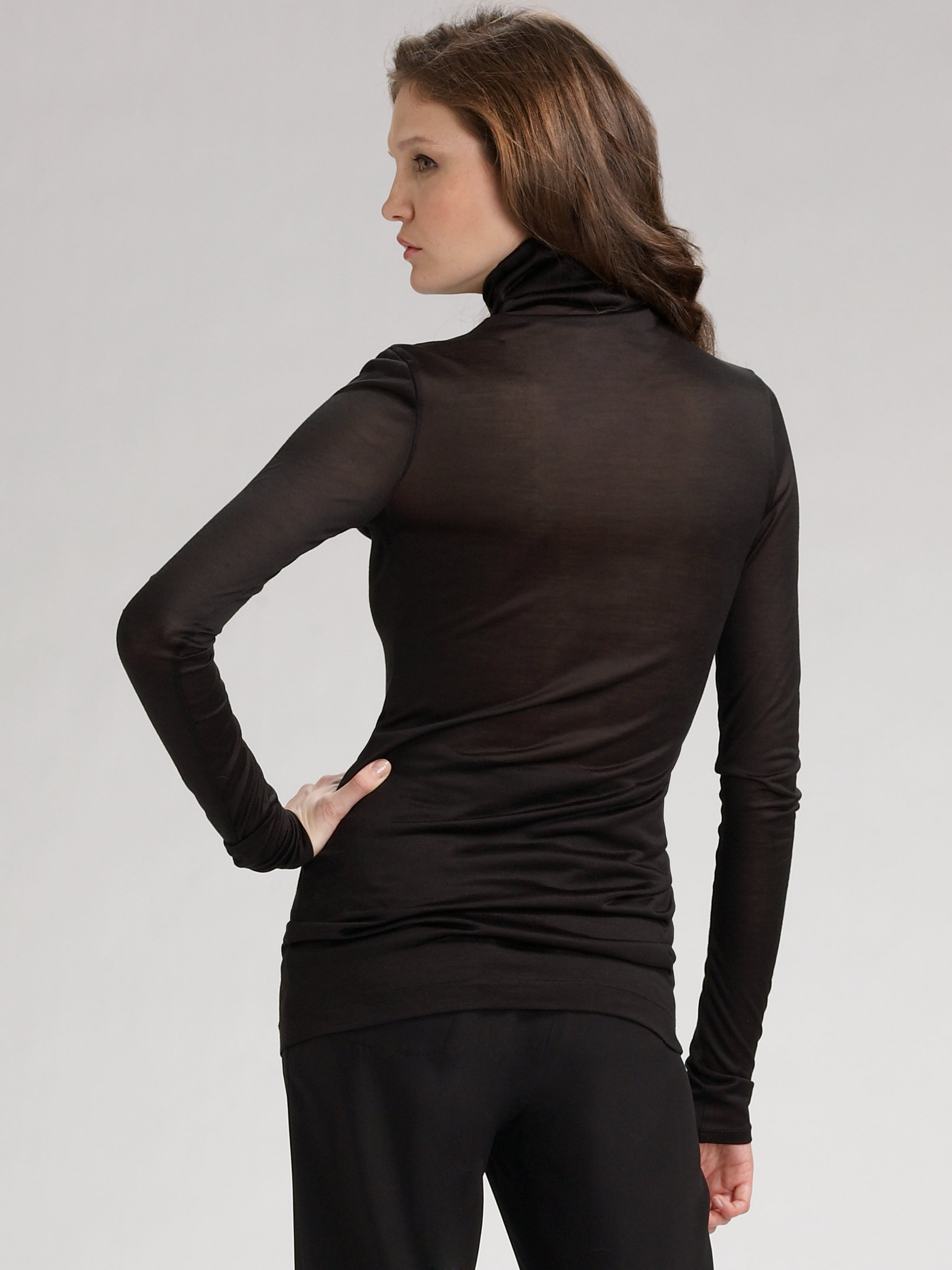 black silk turtleneck blouse