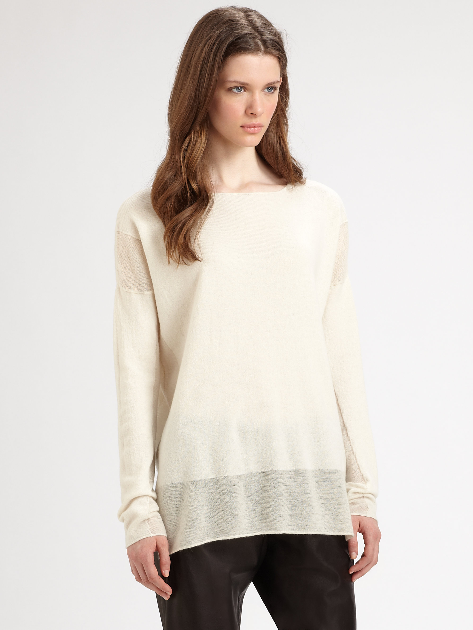 Vince Cashmere Boat Neck Sweater in White | Lyst