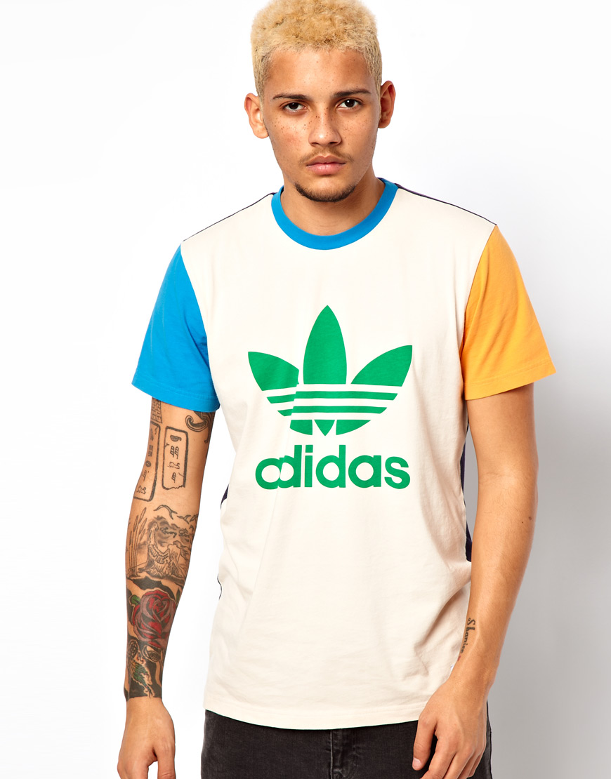 Adidas Originals T-shirt with Multi Colour Sleeves in White for Men | Lyst