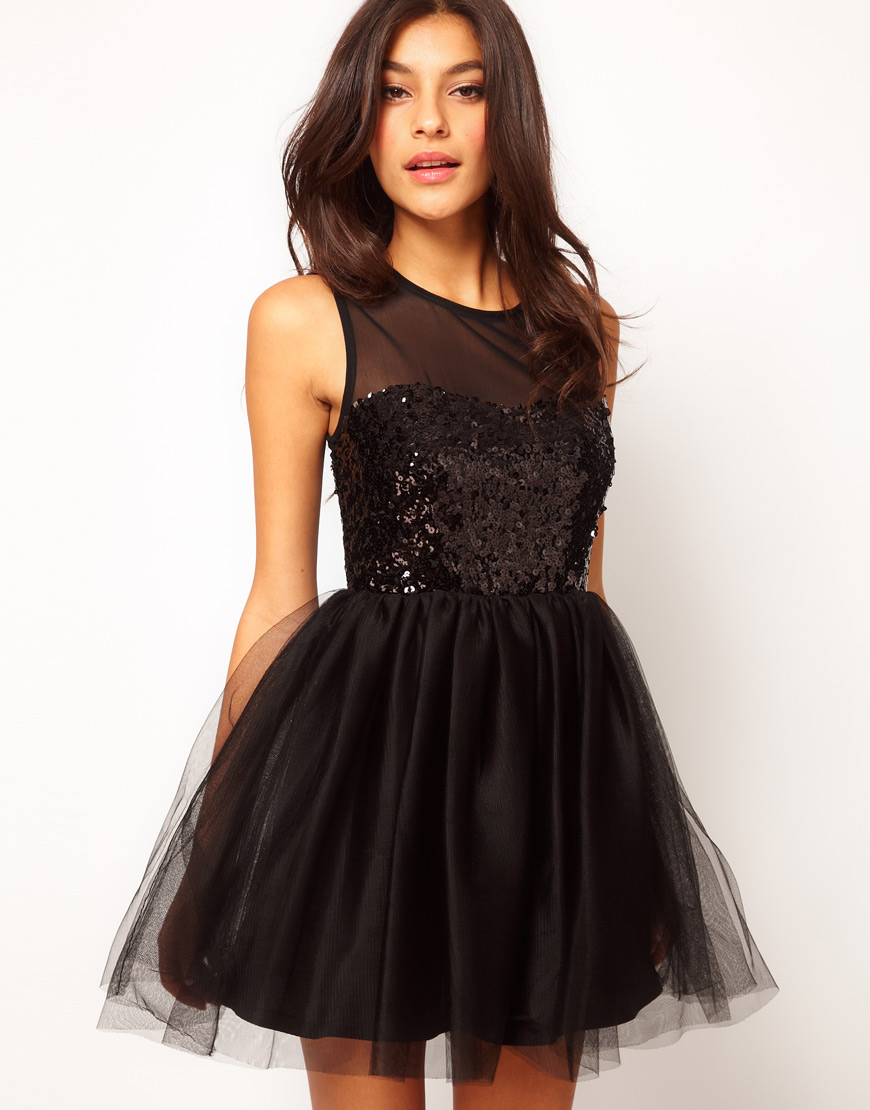 Asos Party Dress with Sequin Bodice in Black | Lyst