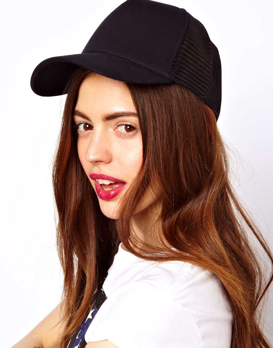 Asos Plain Trucker Cap in Black Lyst