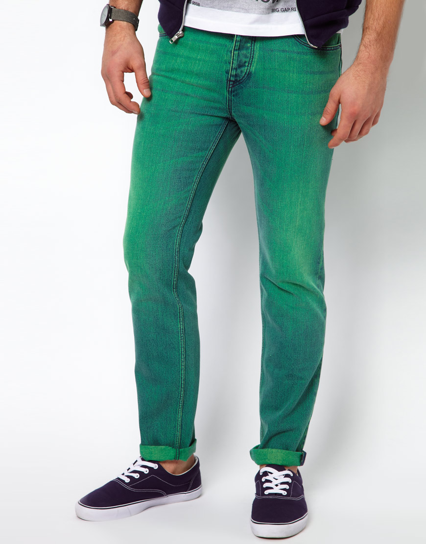 Lyst - ASOS Slim Jeans with Acid Wash in Green for Men