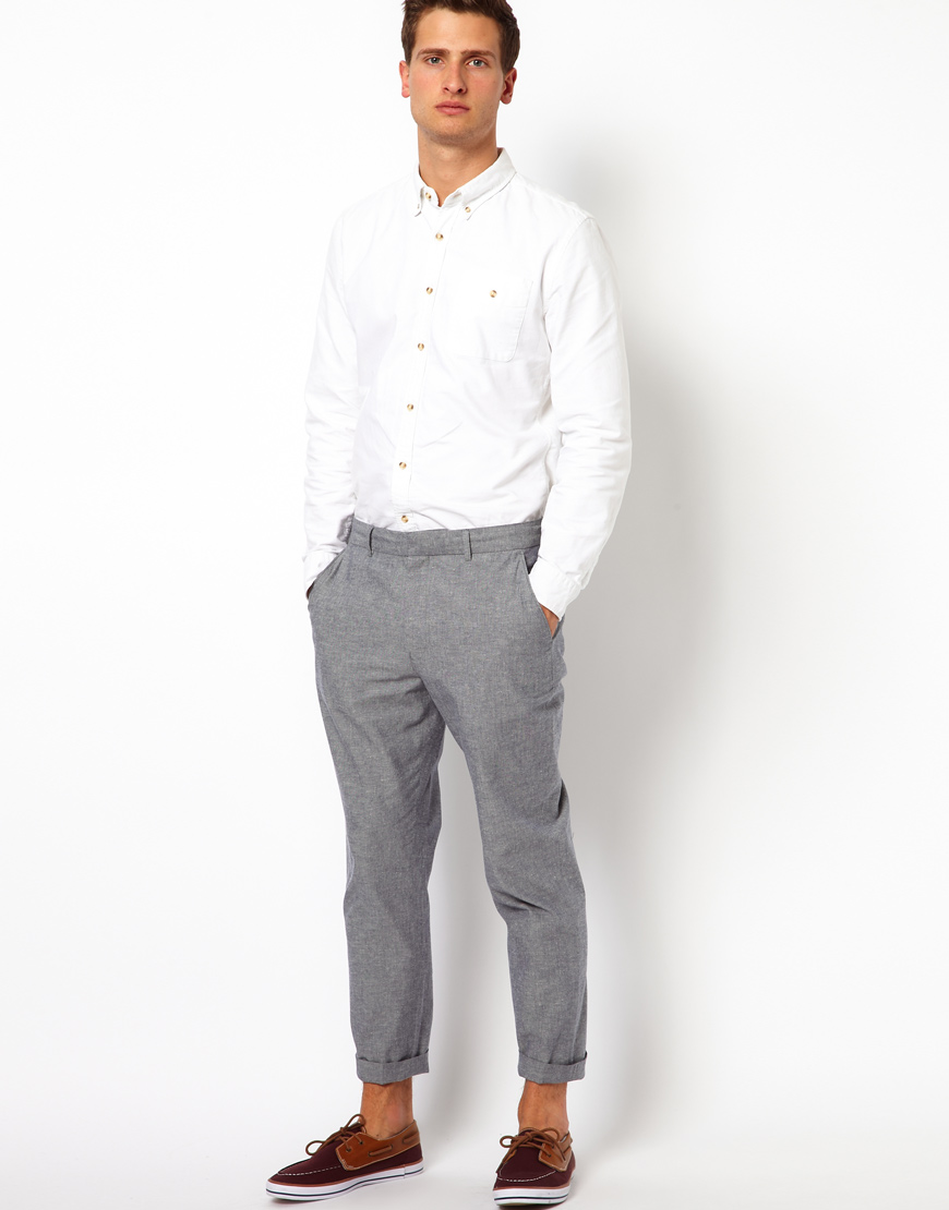 Asos Slim Fit Ankle Grazer Suit Trousers in Cotton in Gray for Men | Lyst