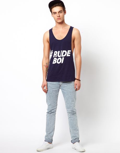 Asos Vest with Rude Boi Print in Blue for Men (navy) | Lyst