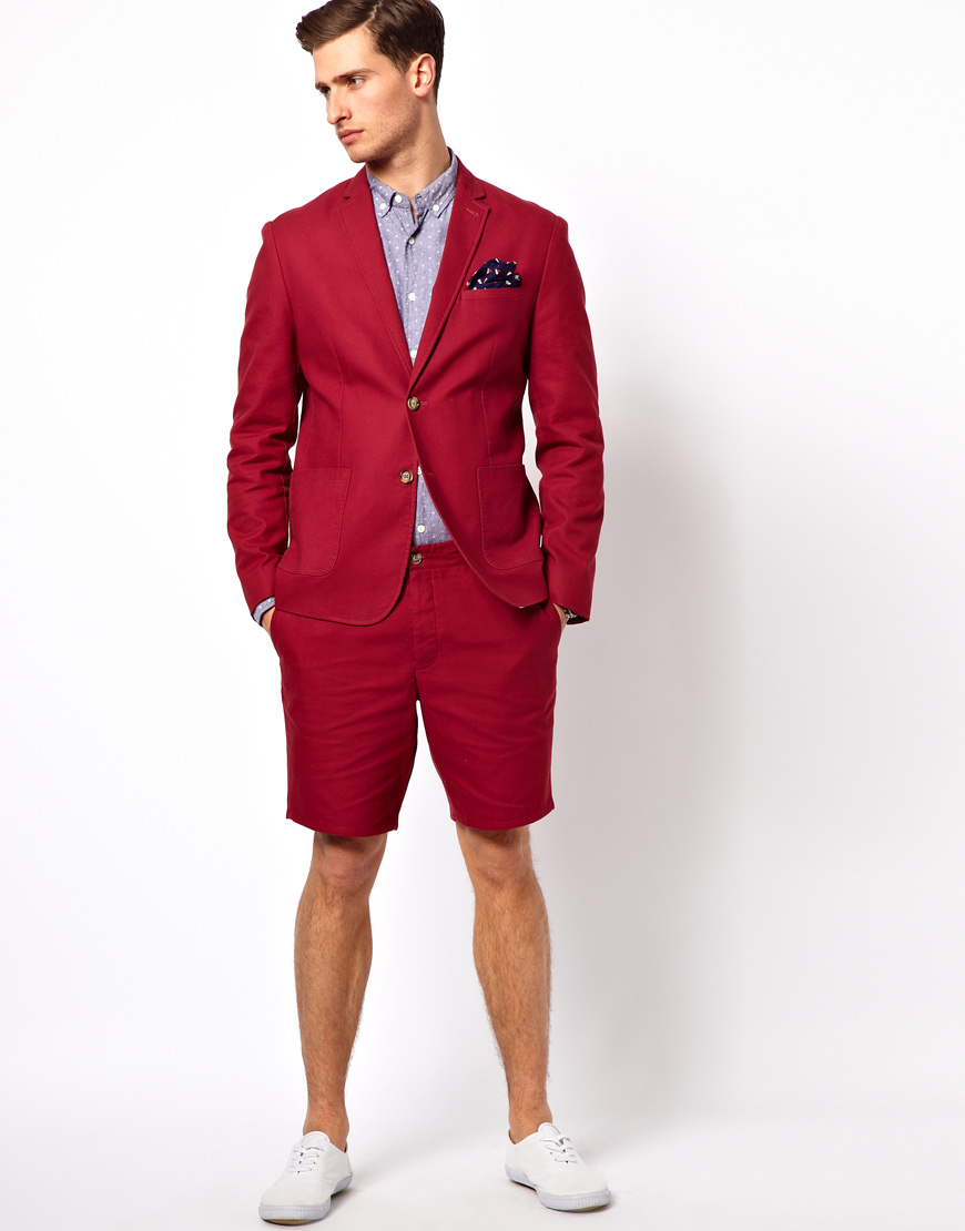 Lyst - Asos Slim Fit Suit Jacket in Cotton in Red for Men