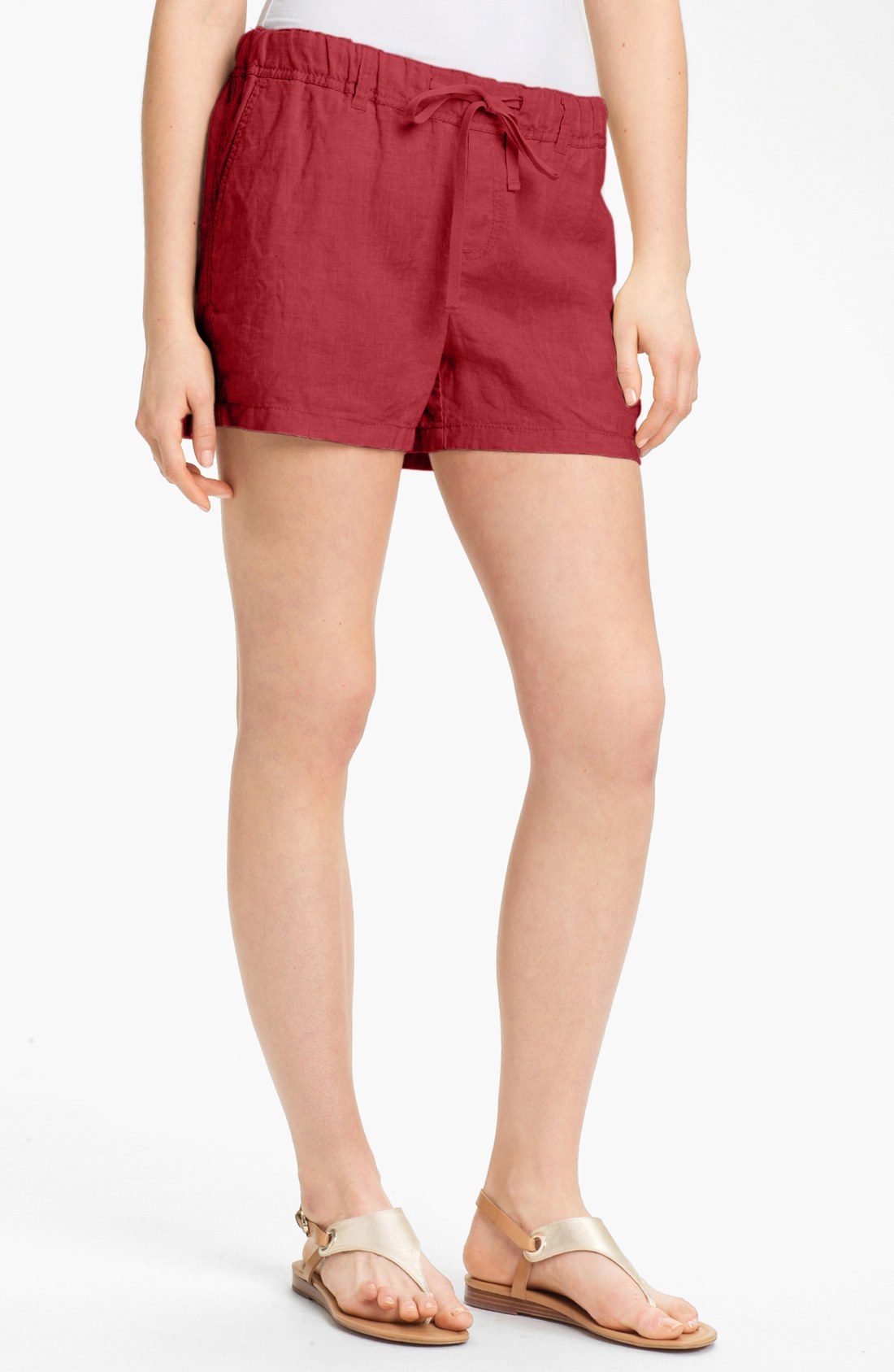 Caslon® Caslon Drawstring Linen Shorts in Red (washed red beauty) | Lyst