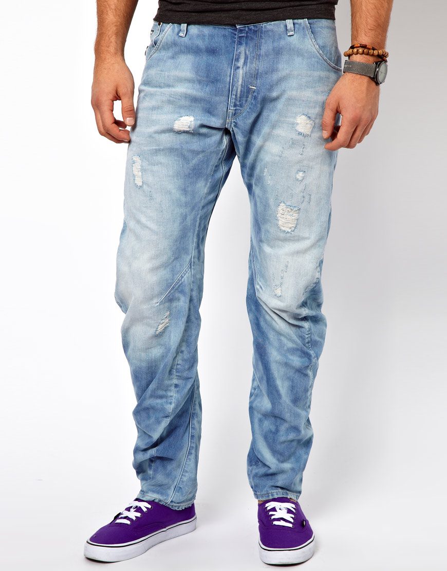 Lyst GStar Raw Jeans Arc 3d Loose Tapered Lt Aged Destroy in Blue