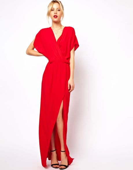 Mango 70s Wrap Front Maxi Dress in Red | Lyst