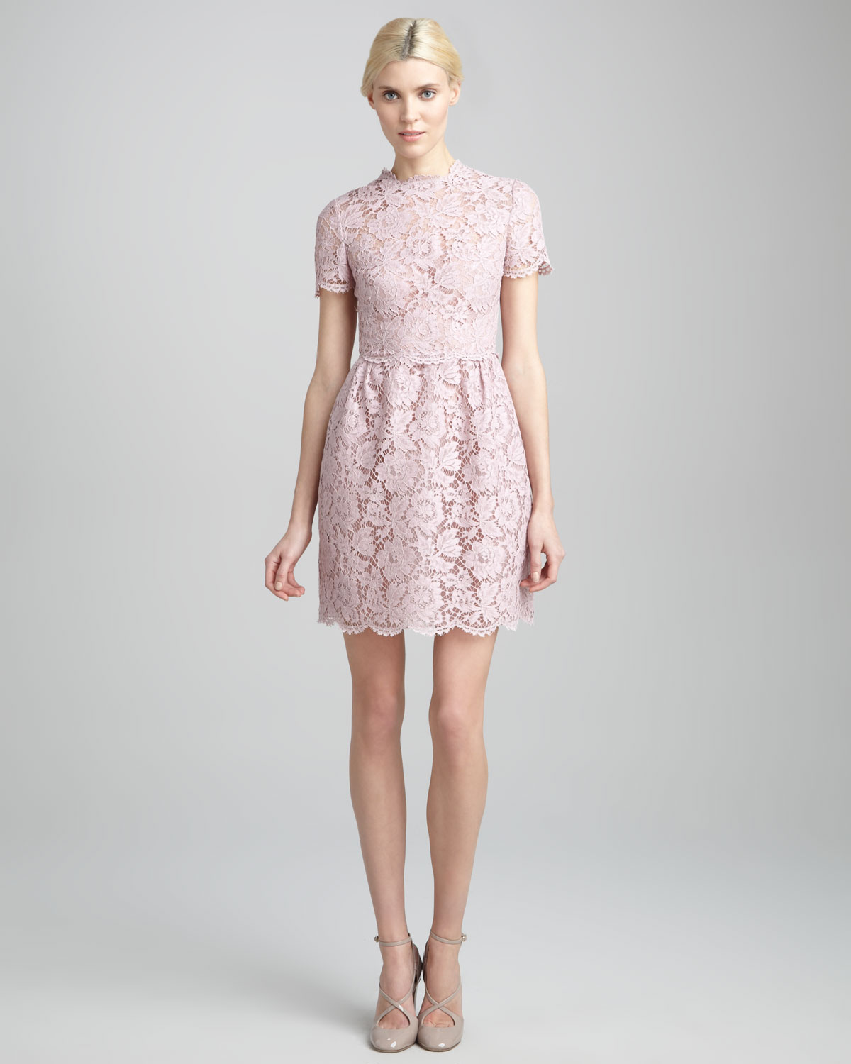Lyst Valentino Short Sleeve Fl Lace Dress Rosa In Pink Gallery