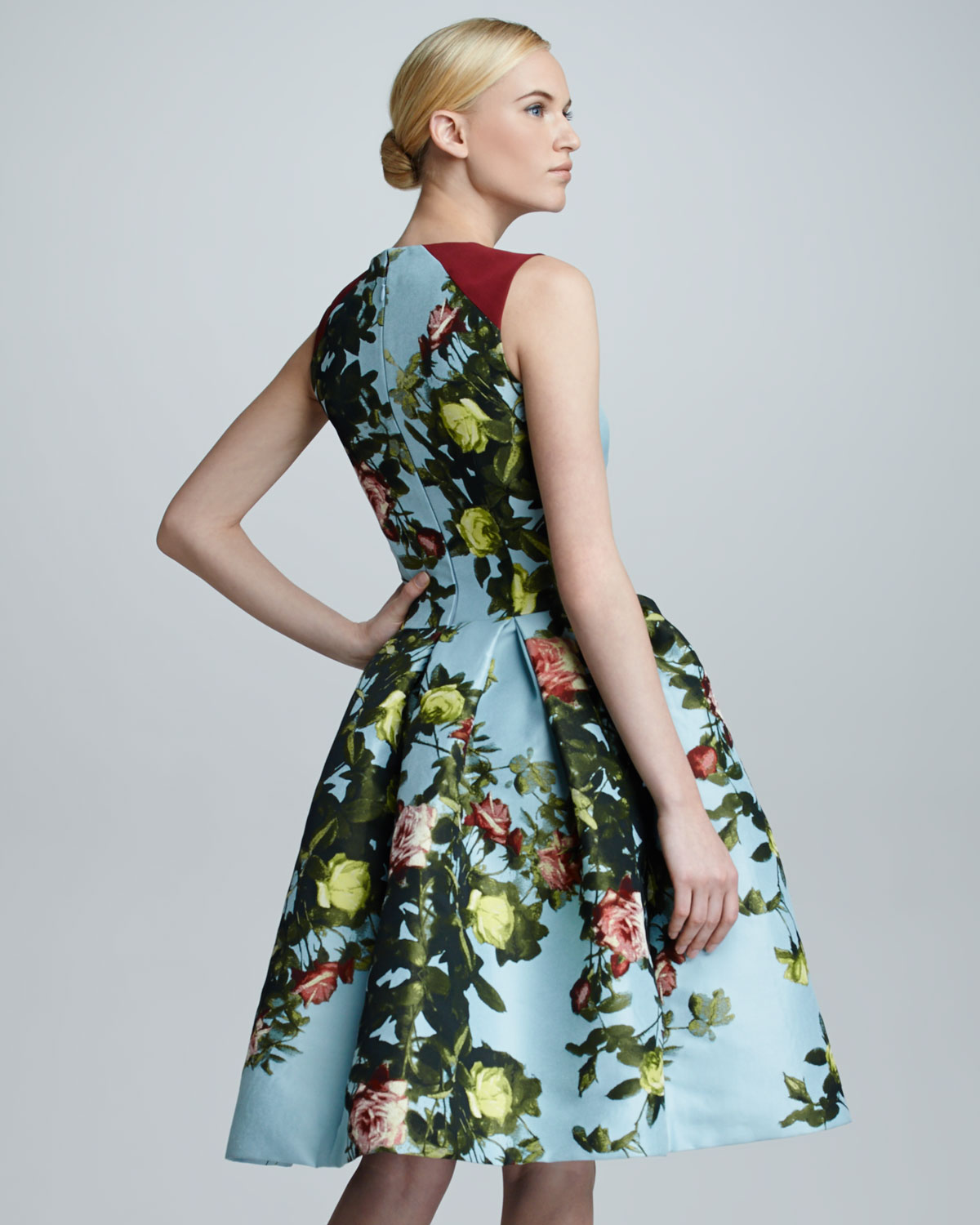 Carolina herrera Floral Jacquard Fullskirt Dress Sky multicolor | Lyst