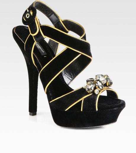 Dolce & Gabbana Jeweled Velvet Platform Sandals in Black (black gold ...