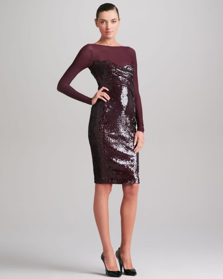 Donna Karan New York Sheeryoke Long Sleeve Sequin Dress  