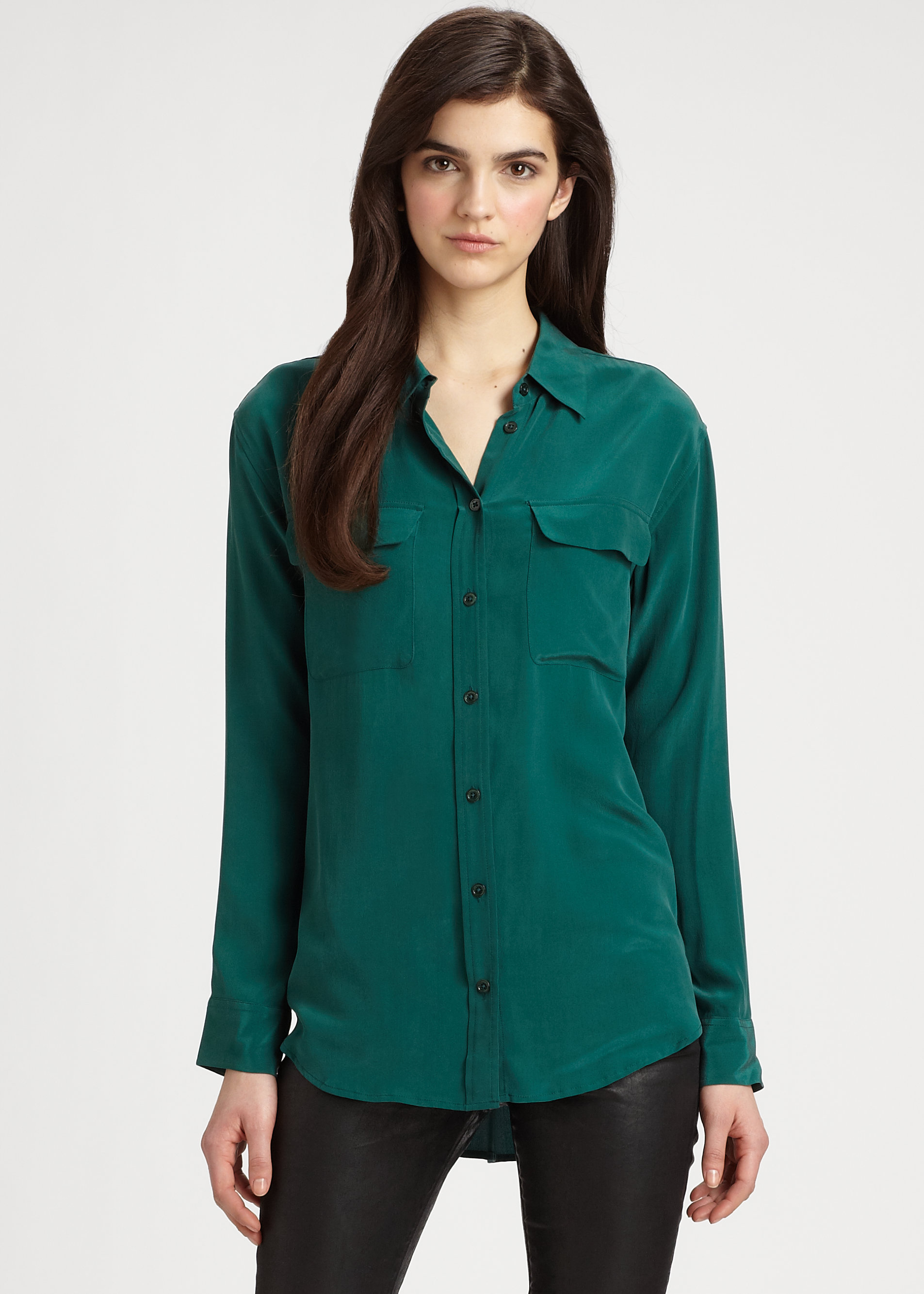 Lyst - Equipment Signature Silk Shirt in Green