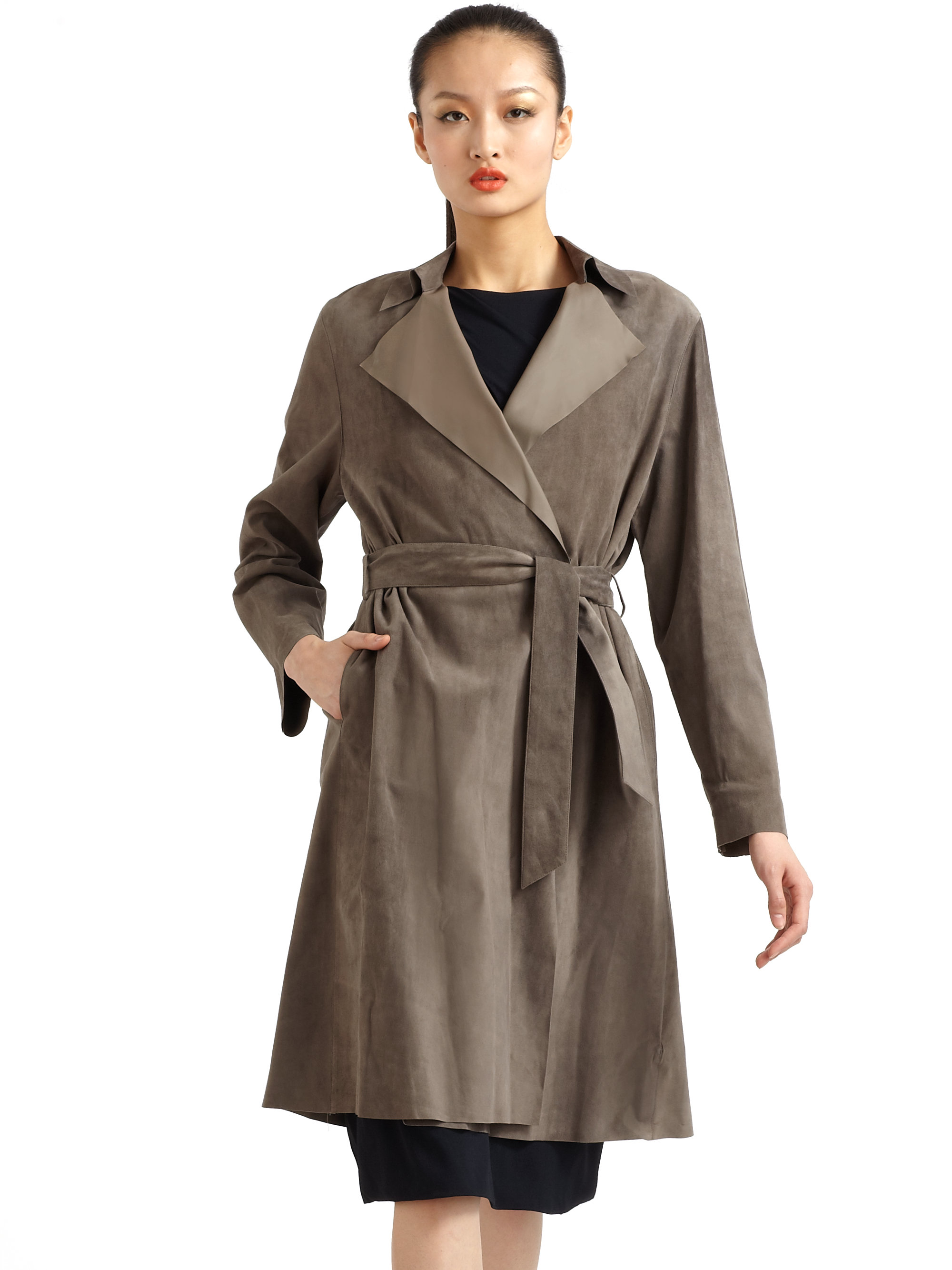 Lyst - Giorgio Armani Lightweight Suede Trench Coat in Gray