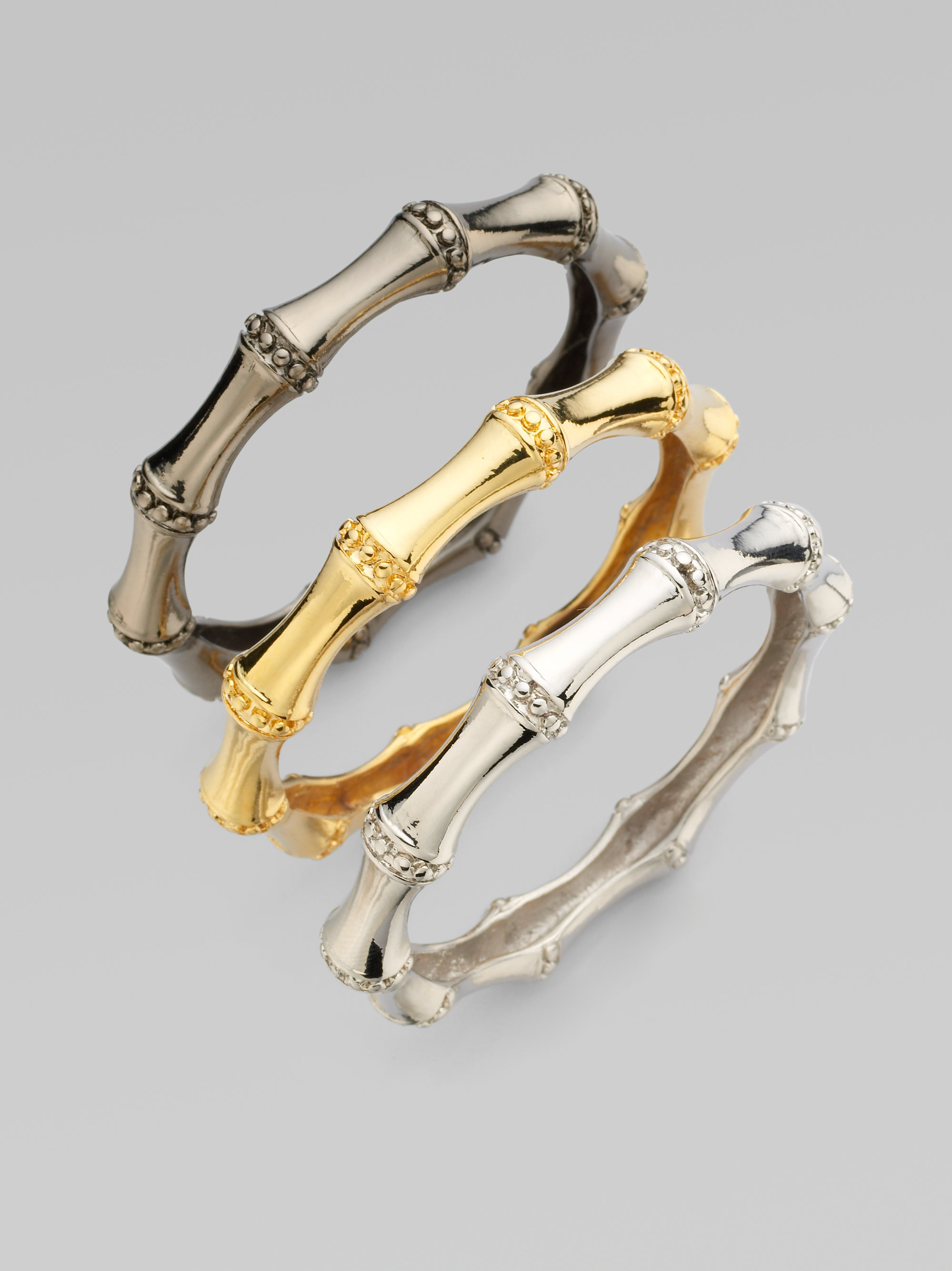 Lyst Kenneth Jay Lane Set Of Three Bamboo Bangle Bracelet In Gray Gallery