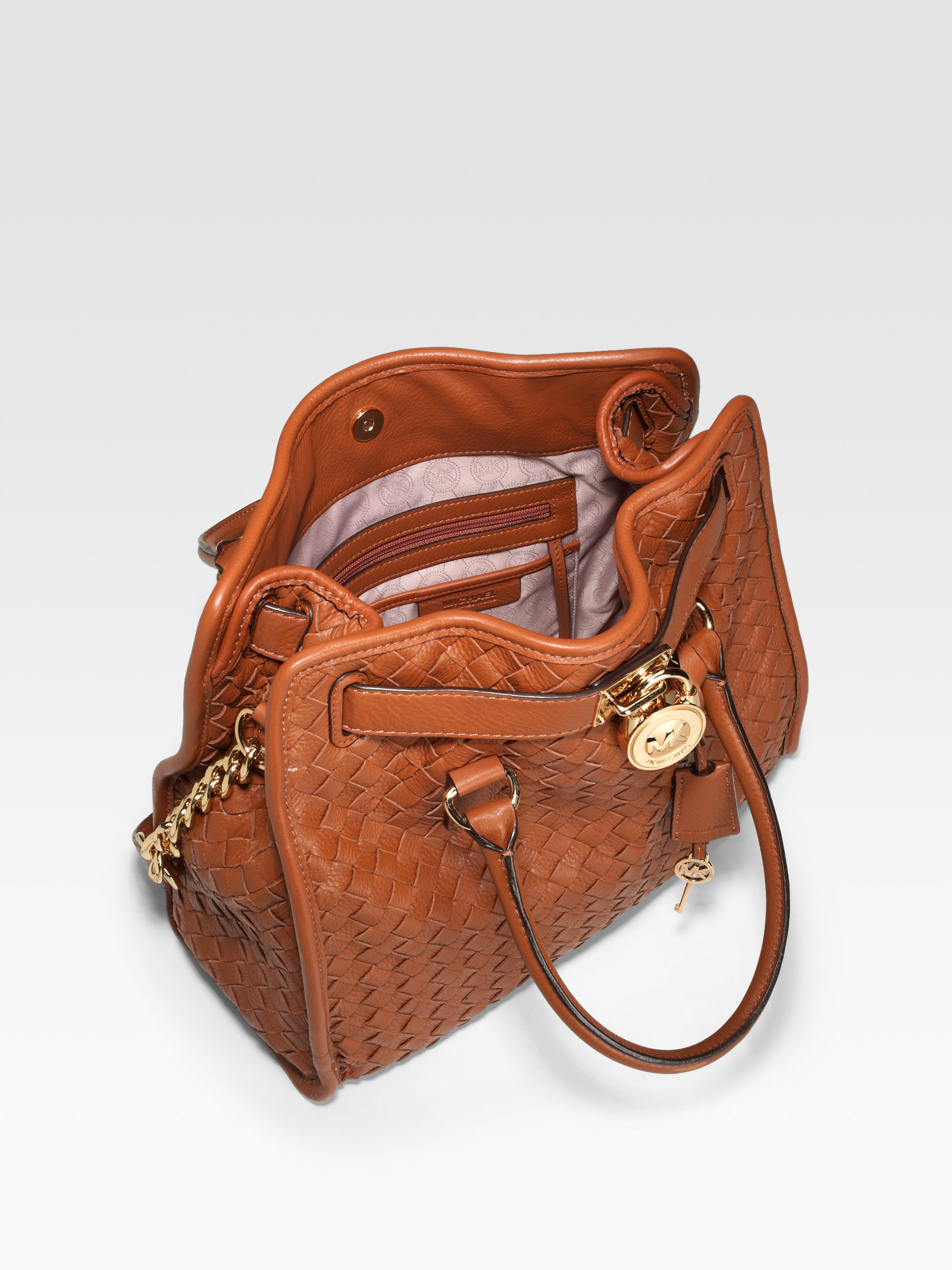 Lyst Michael Kors Hamilton Woven Leather Tote In Brown Gallery
